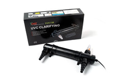 CNZ CUV-136 mounted vertically beside pond filter showing space-saving placement benefit