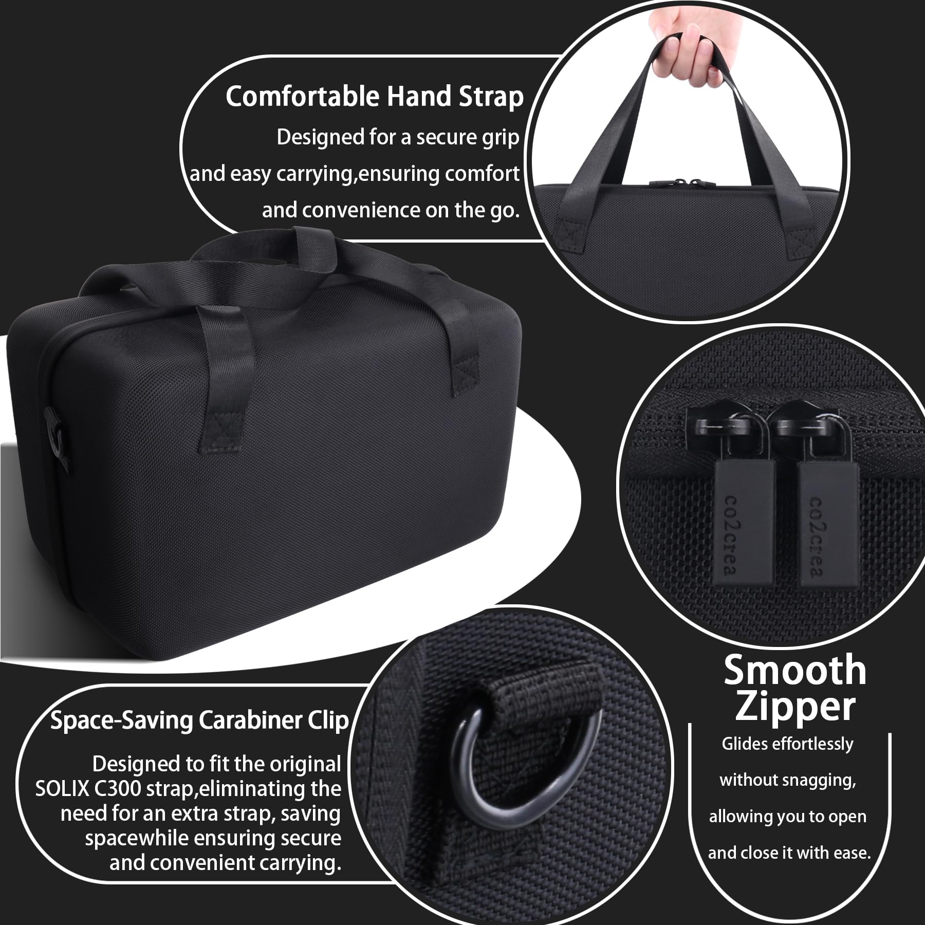 co2CREA accessory compartment holding cables and adapters for Anker SOLIX convenient access