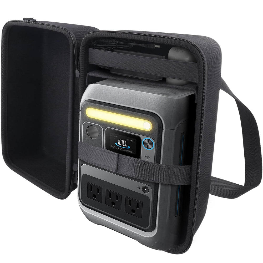 co2CREA open interior with custom layout for Anker SOLIX and accessories for organized storage