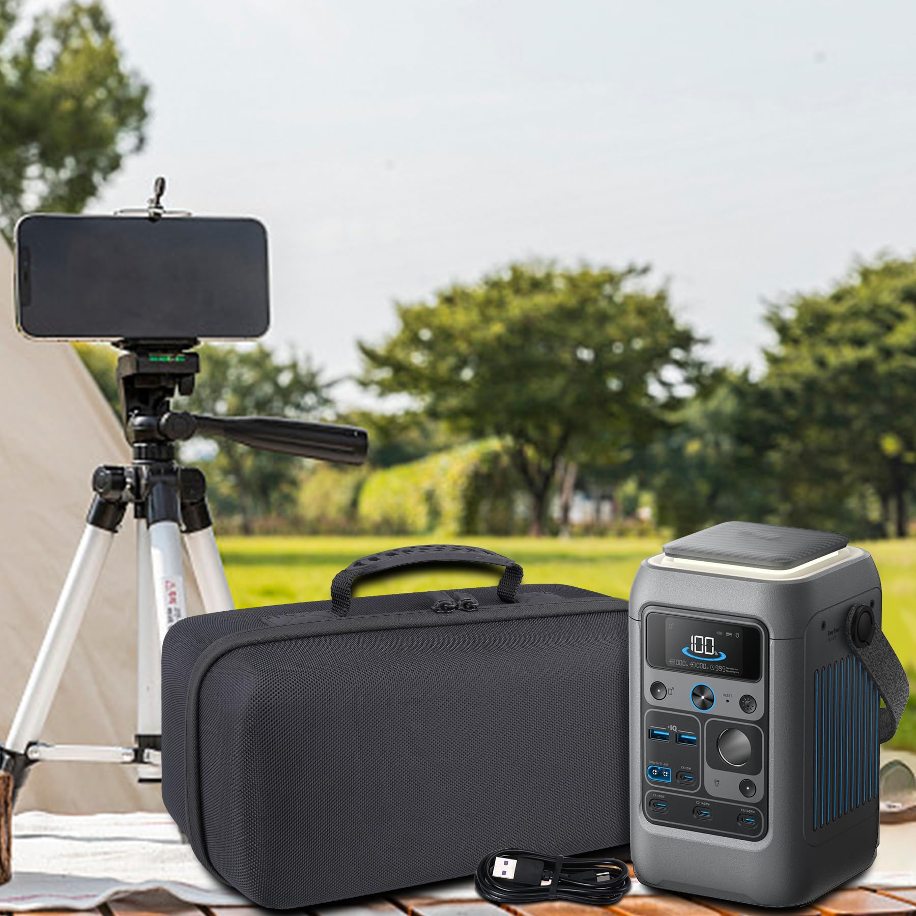 co2CREA case stored in car trunk ready for travel with Anker SOLIX C300