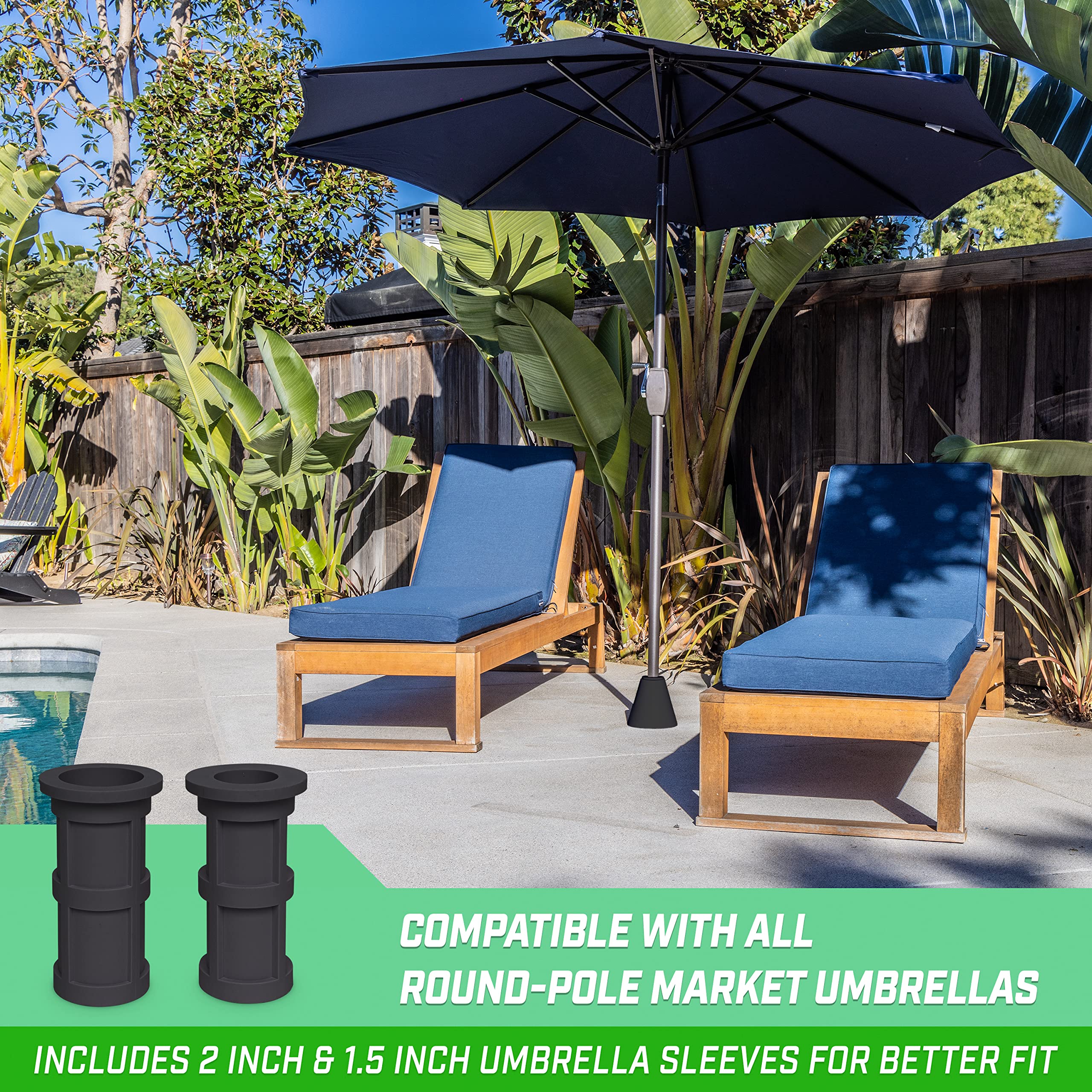 Coast Modern anchor on a patio holding umbrella with light strings for tidy outdoor living