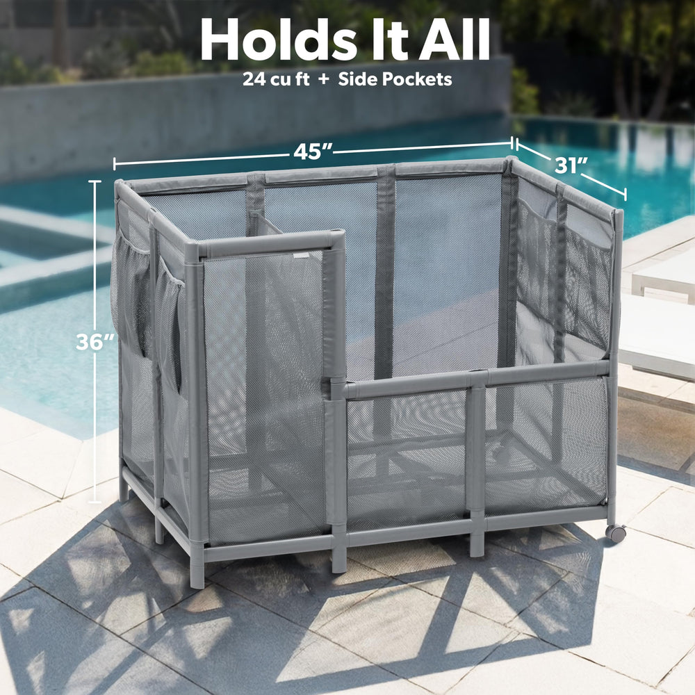 Coast Modern poolside lifestyle with organizer complementing outdoor decor