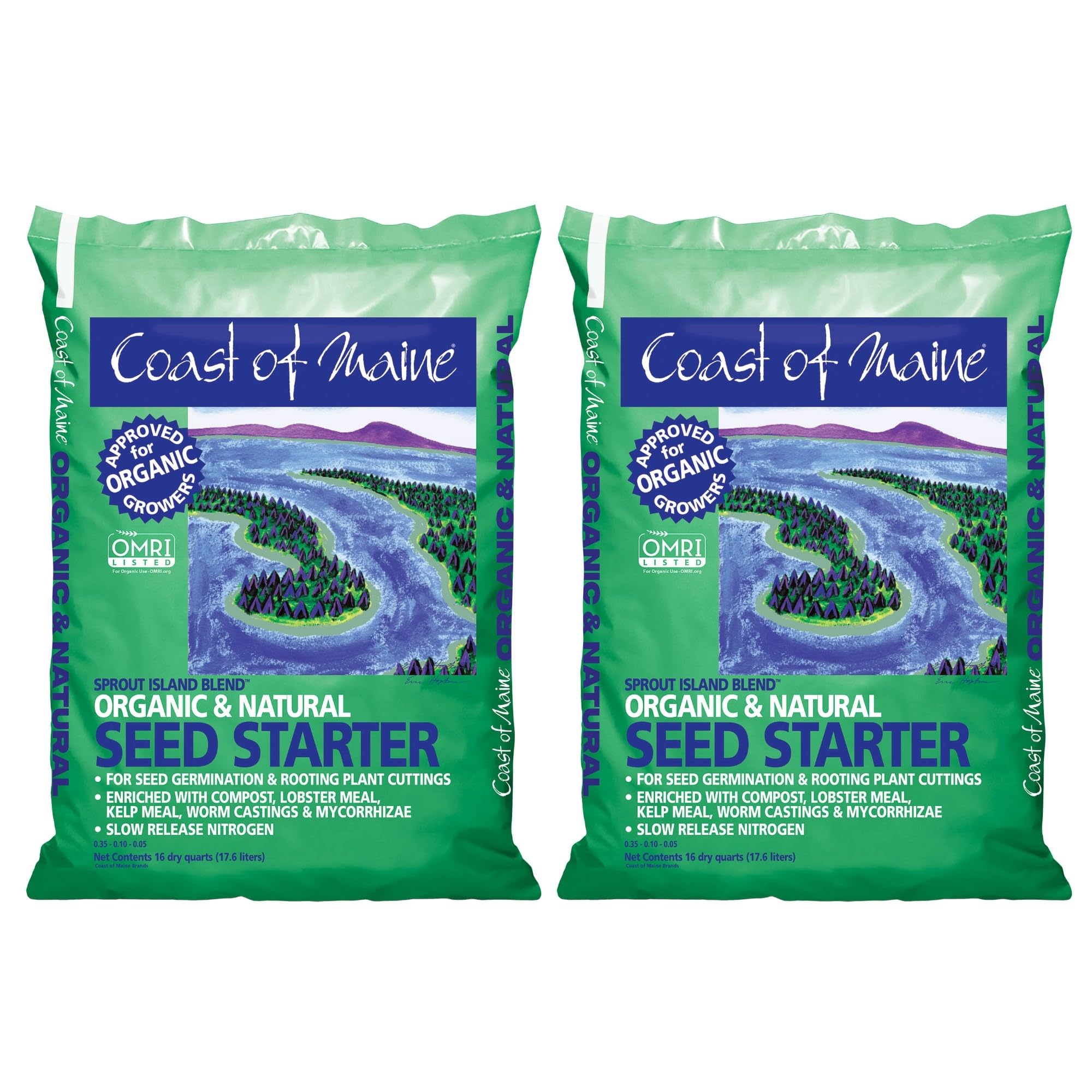Coast of Maine front packaging showing organic seed starter and benefits