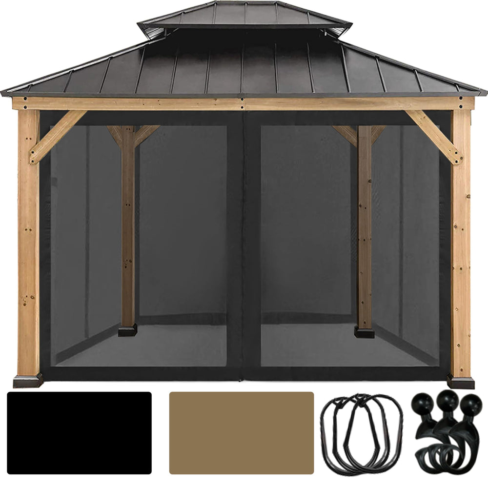 CoastShade front view of four black sidewalls installed providing privacy and insect protection