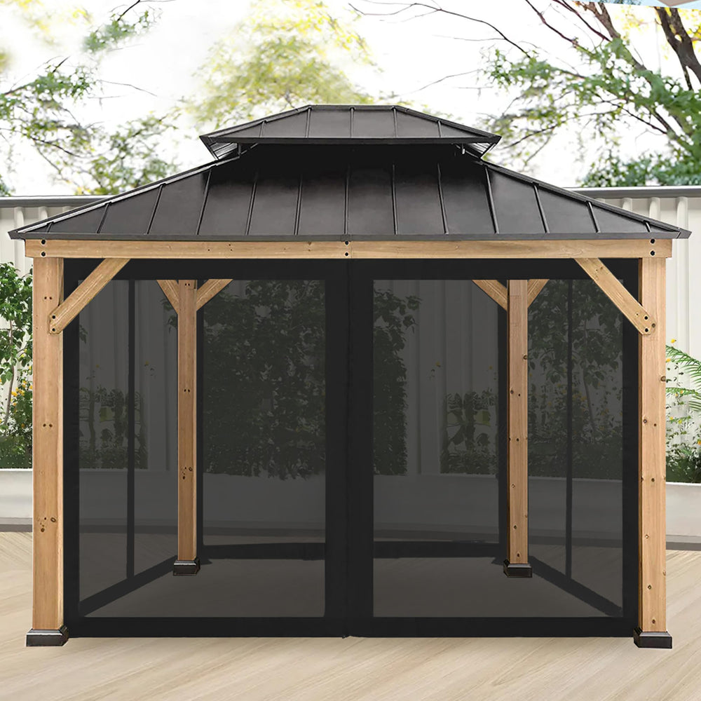 CoastShade lifestyle backyard dinner under screened gazebo highlighting comfort