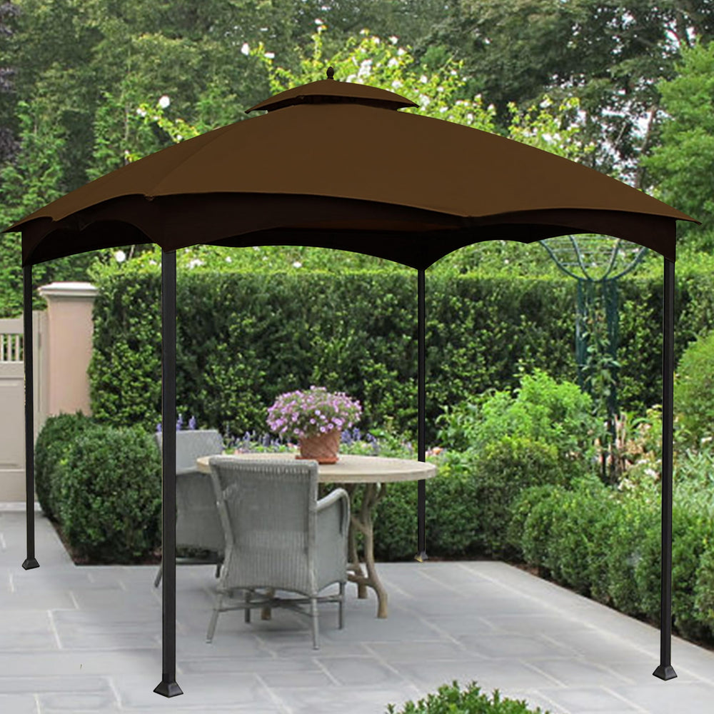 CoastShade canopy shown with patio furniture to show 10x12 scale and shading benefit