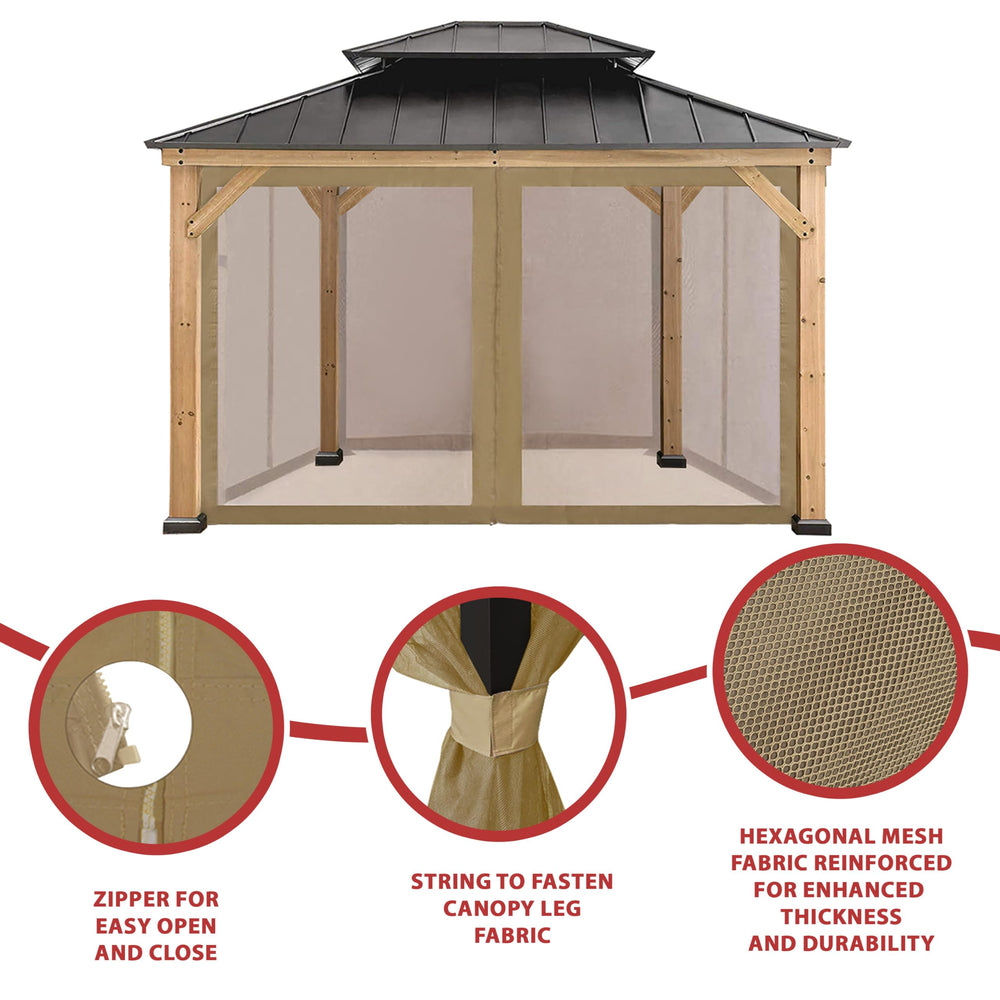 CoastShade sidewall attached to gazebo posts with straps keeping panels secure