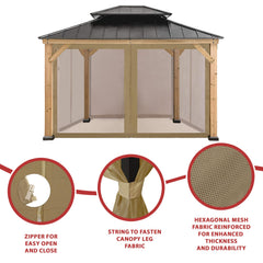 CoastShade sidewall attached to gazebo posts with straps keeping panels secure
