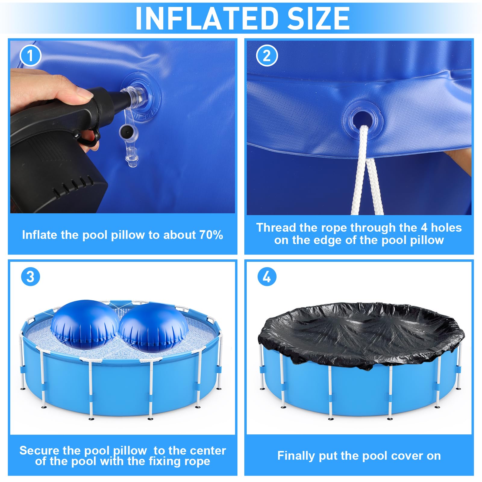COCHIE inflated pillow positioned at pool center to redirect ice pressure