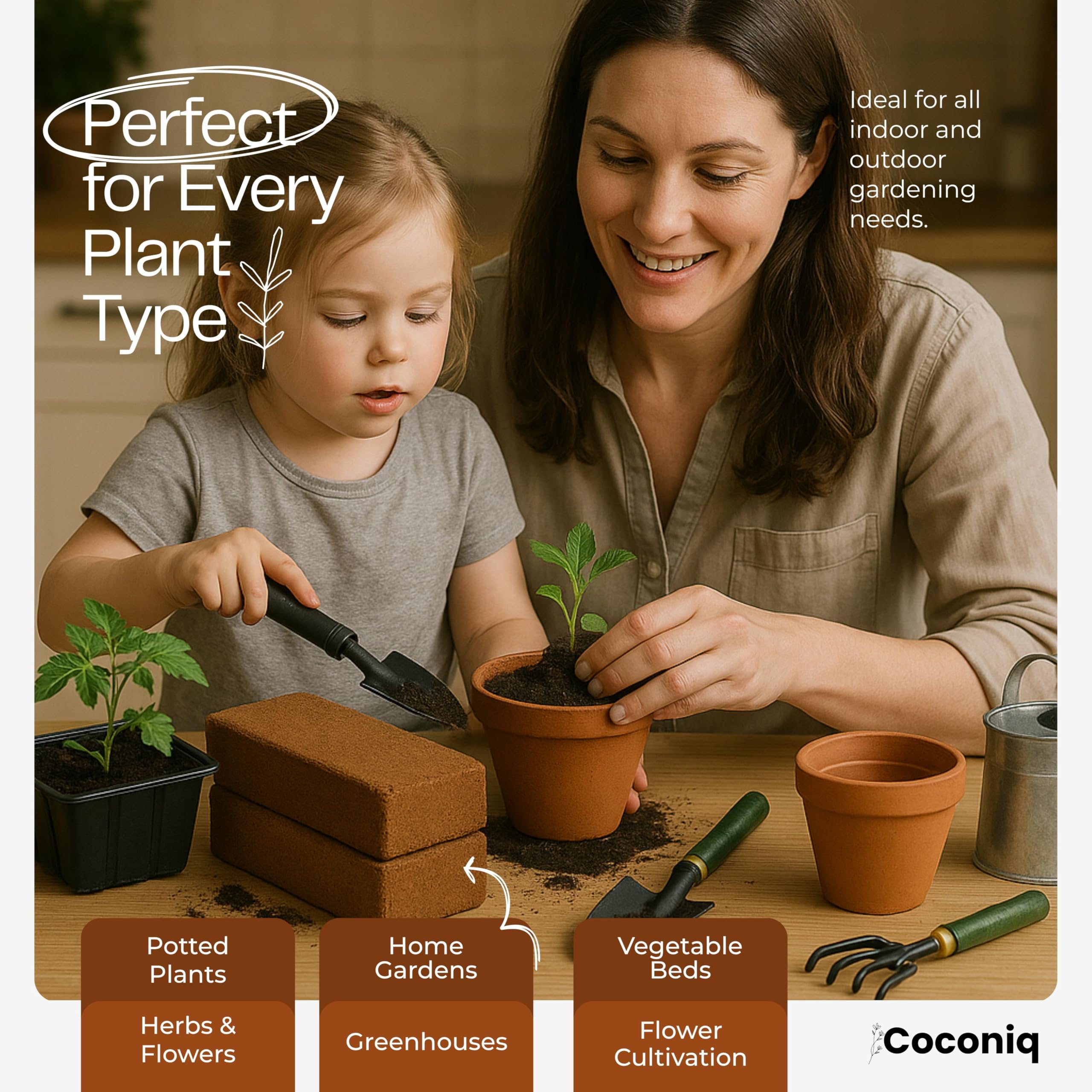 COCONIQ handheld texture close-up showing clean low-dust fiber for healthy roots