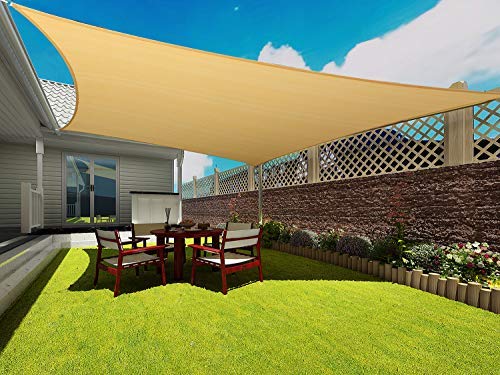 COCONUT front view of 12x20 sand shade sail showing full coverage and cooling benefit
