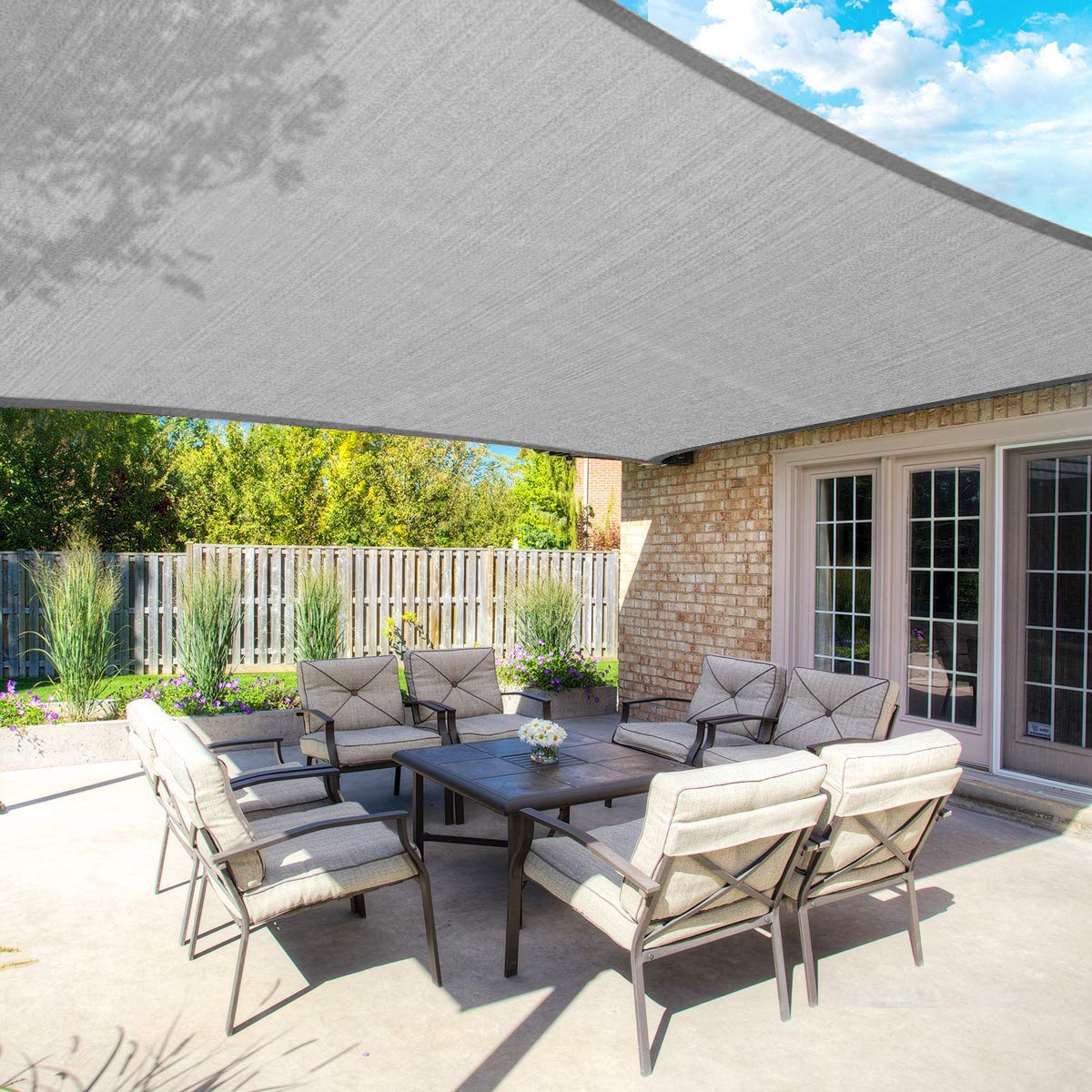 COCONUT front view of 12x20 sun shade sail showing coverage and style benefits