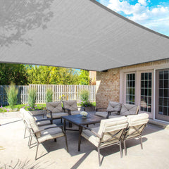 COCONUT front view of 12x20 sun shade sail showing coverage and style benefits