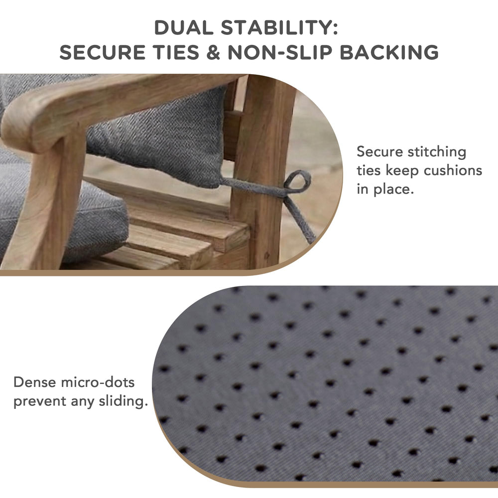 Codi detailed buckle ties and grippy backing keeping cushion secure during use