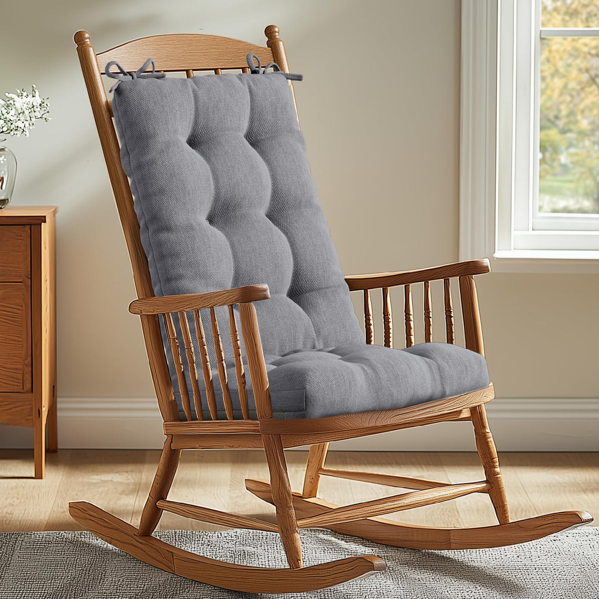 Codi front view of grey rocking chair cushions showing fit and color for style