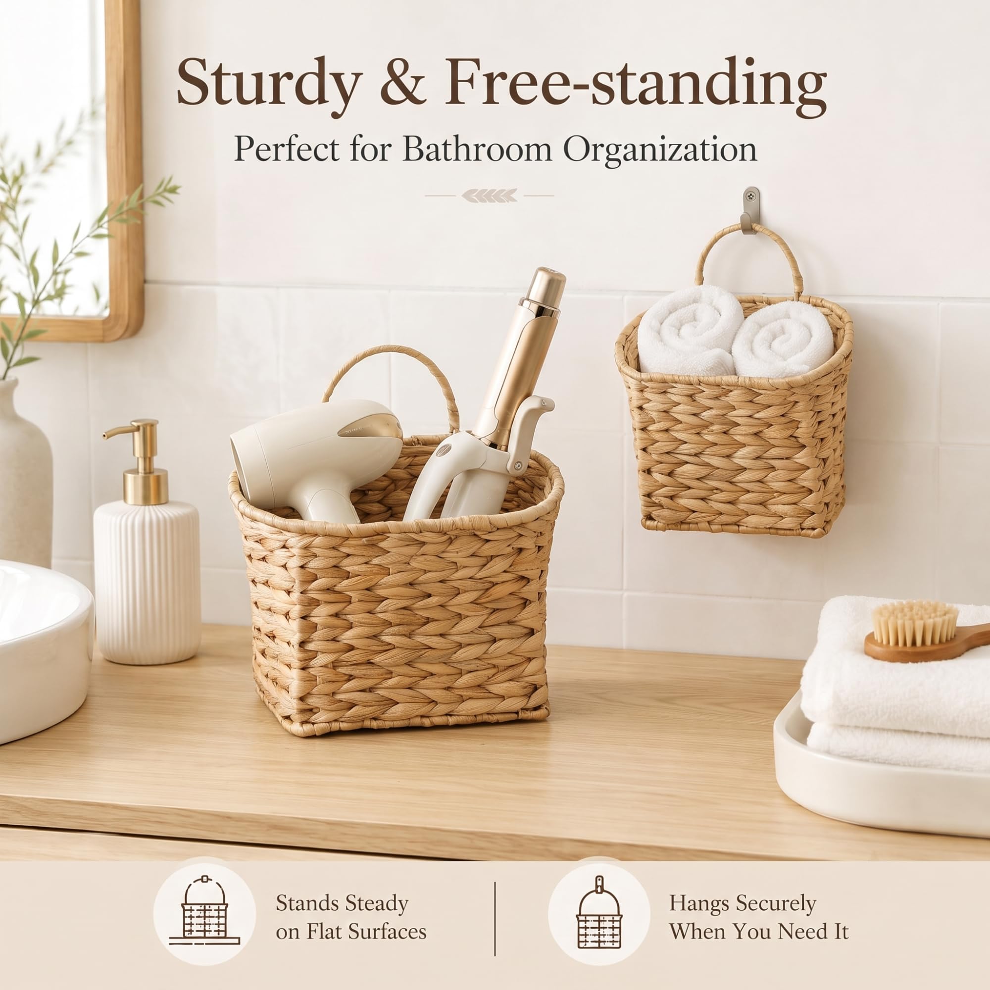 Coeusy basket holding towels in bathroom showing neat, soft storage
