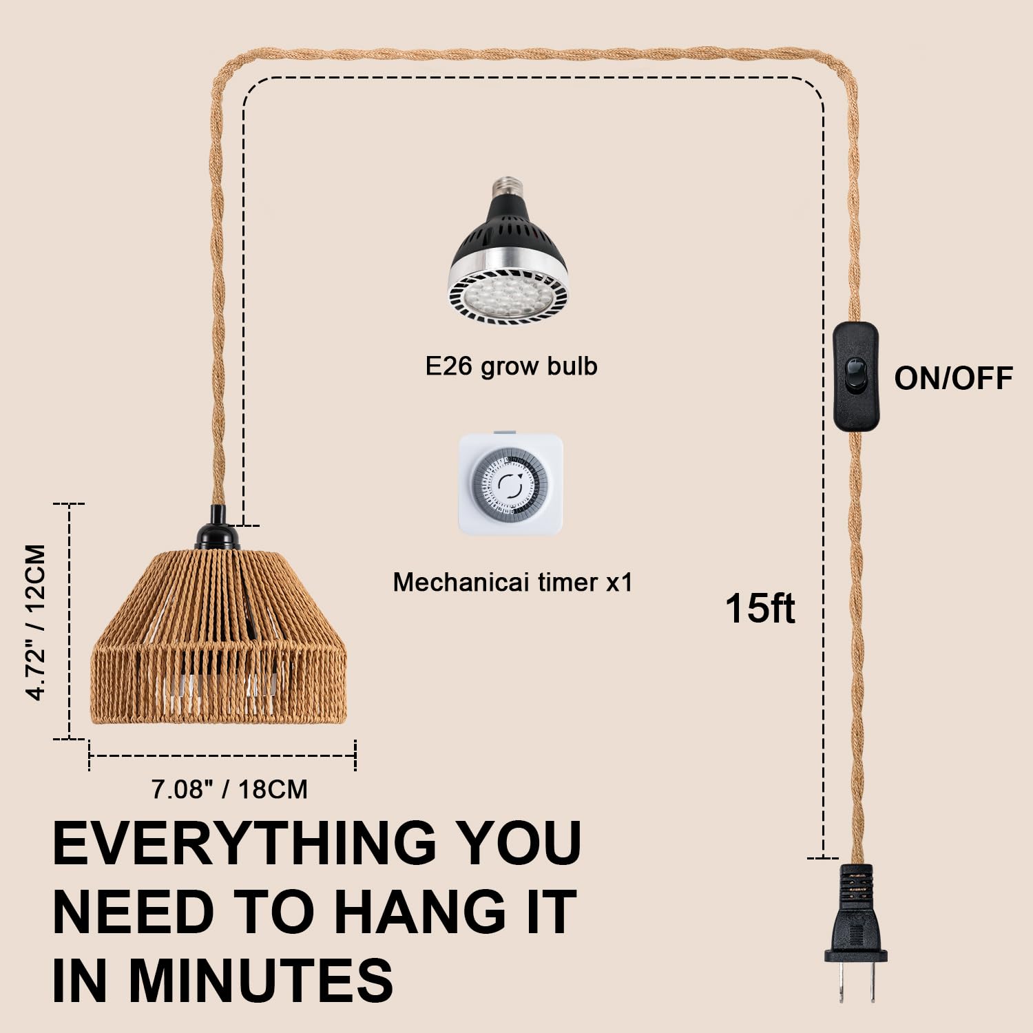 Cofiveevo long 15ft power cord and US plug offering flexible placement