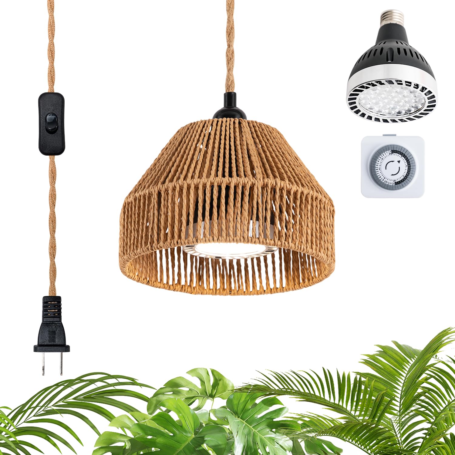 Cofiveevo front view of hanging grow light showing sleek lampshade and balanced illumination