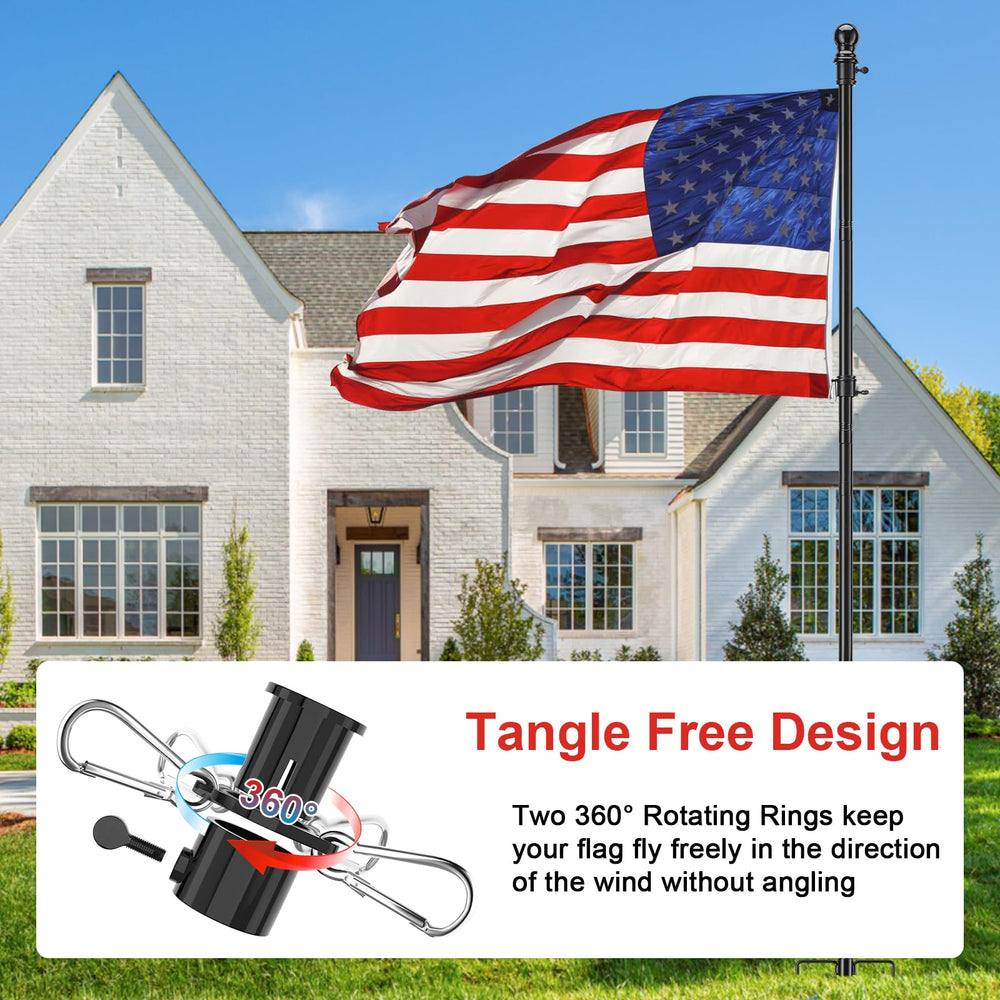 cogardenshower rotating anti-wrap rings showing tangle-free flag movement