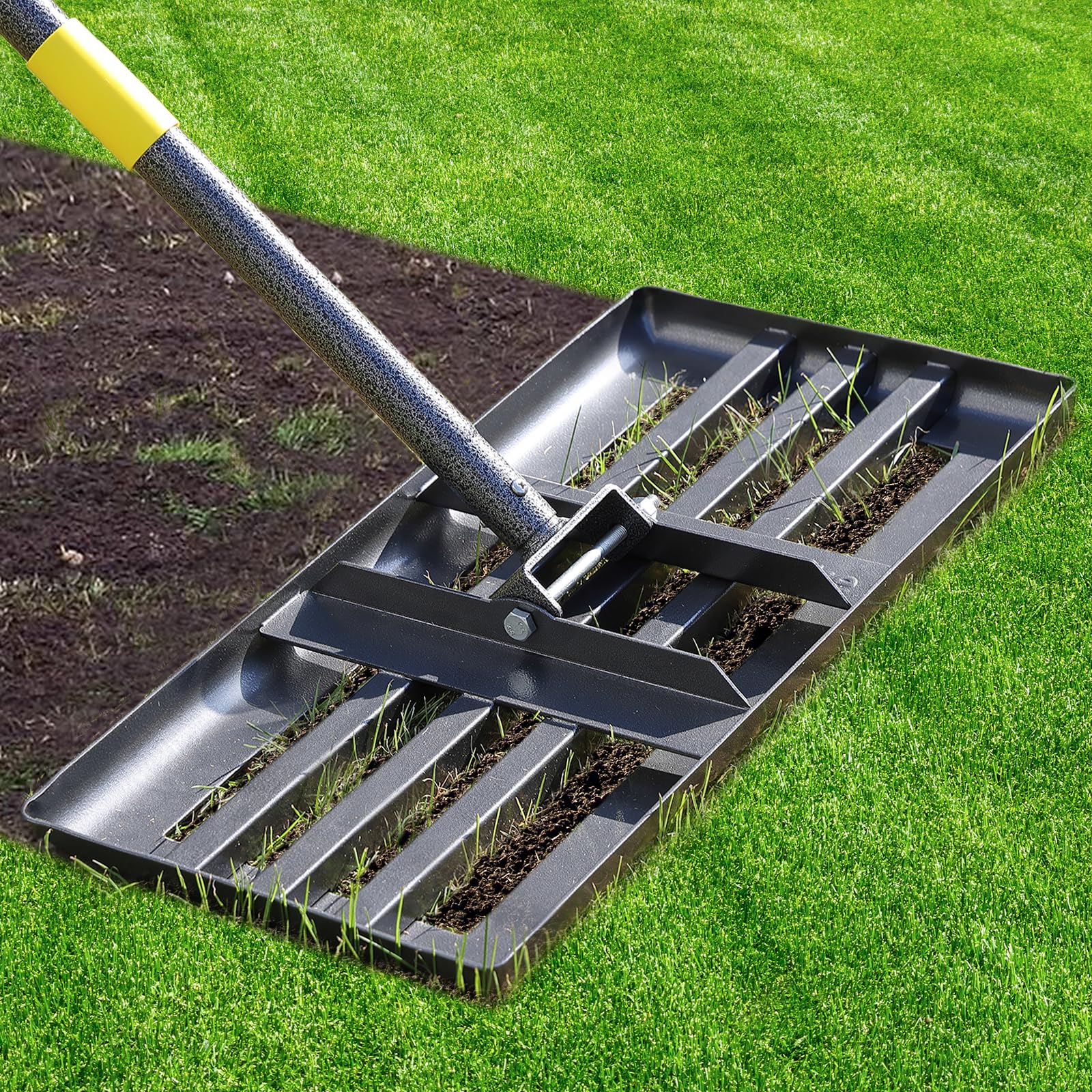cogardenshower front view of 17x10 stainless leveler plate showing durable build and efficiency