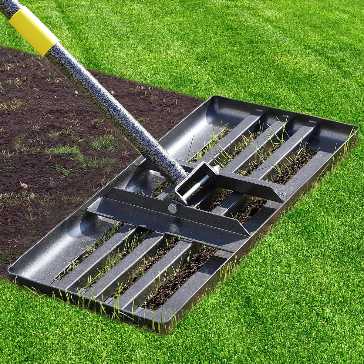 cogardenshower front view of 17x10 stainless leveler plate showing durable build and efficiency