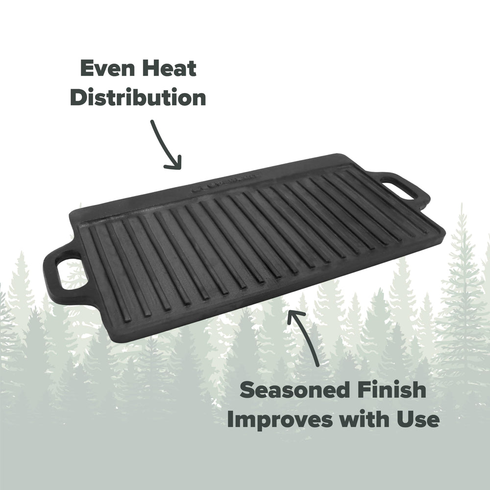 Coghlan's griddle over campfire showing stable outdoor cooking performance