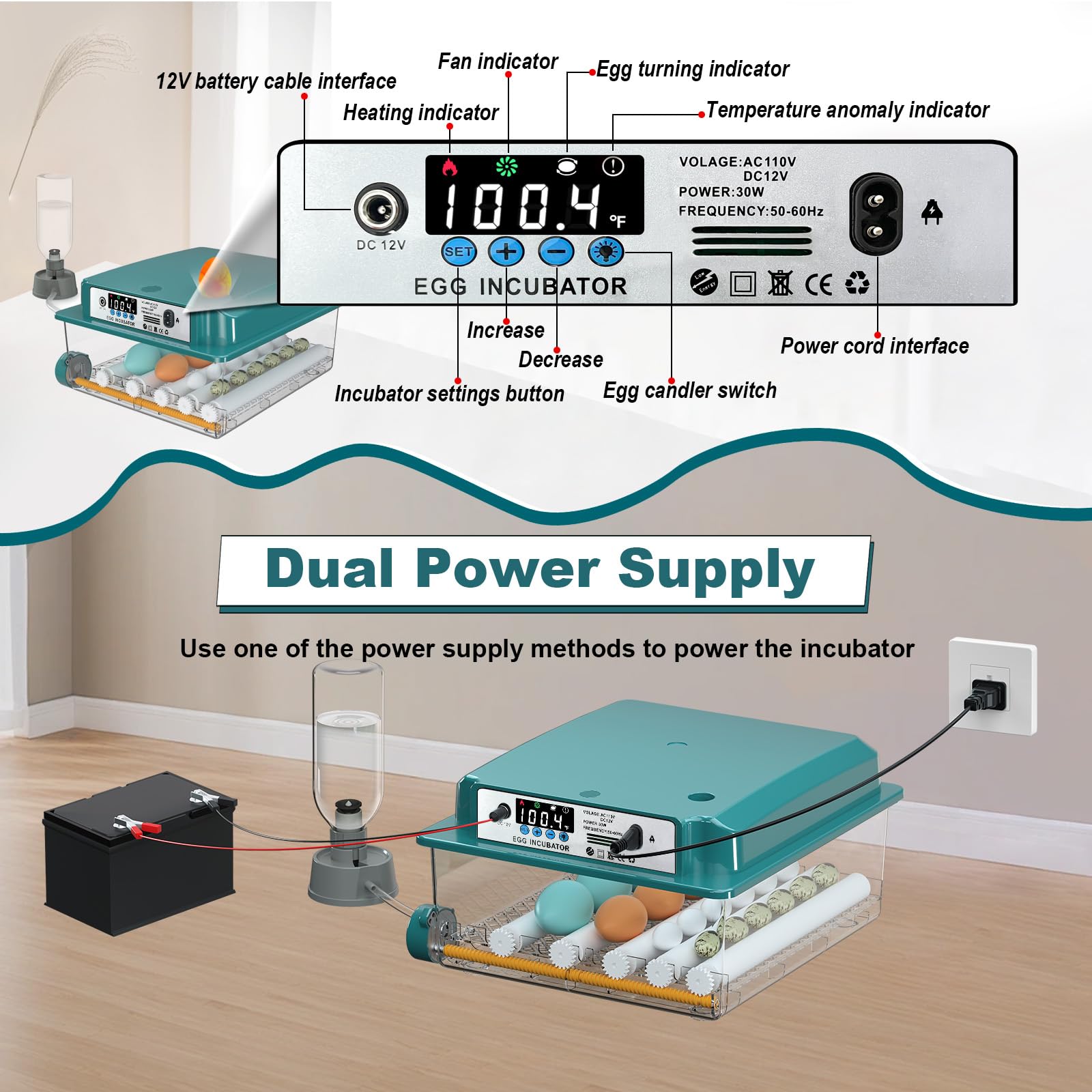 CoInceptus power clamp and adapter showing dual 110V and 12V power options