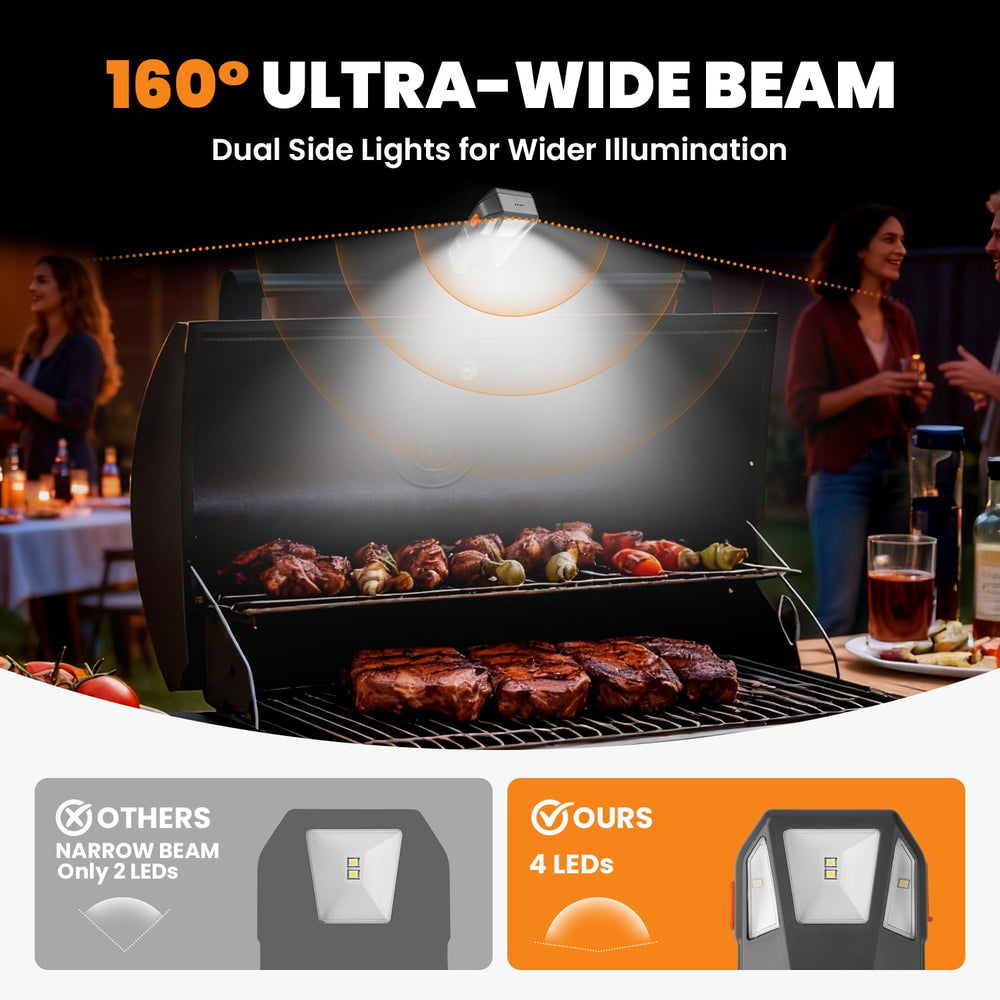Coinicxcel illuminating griddle at night so food color and doneness are clear
