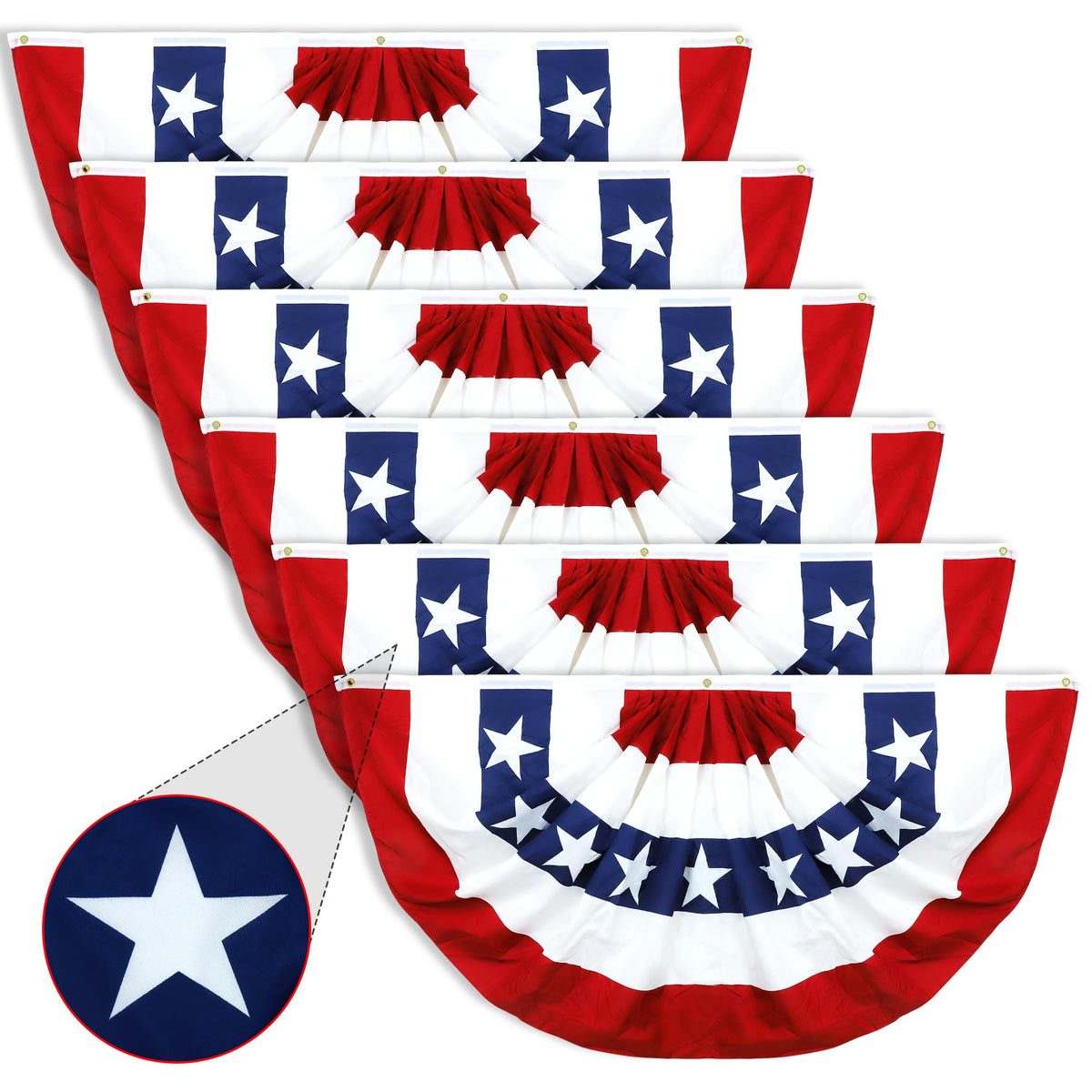 COKOKA front view of six 3x6 ft bunting for bold curb appeal