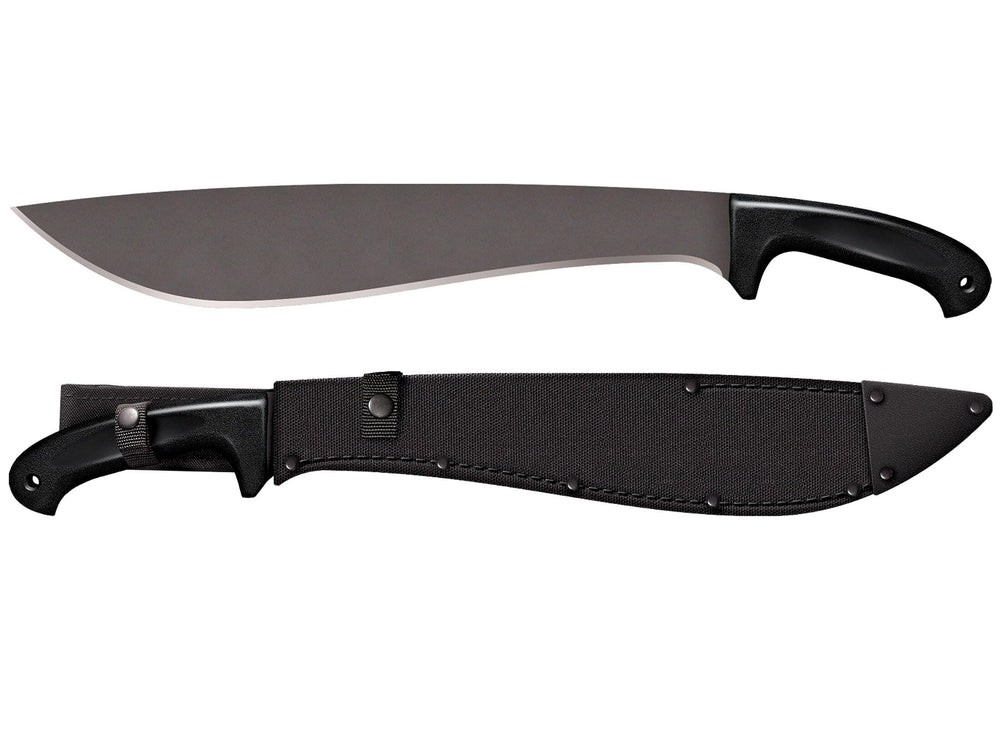 Cold Steel machete front view showing blade and sheath for reliable chopping
