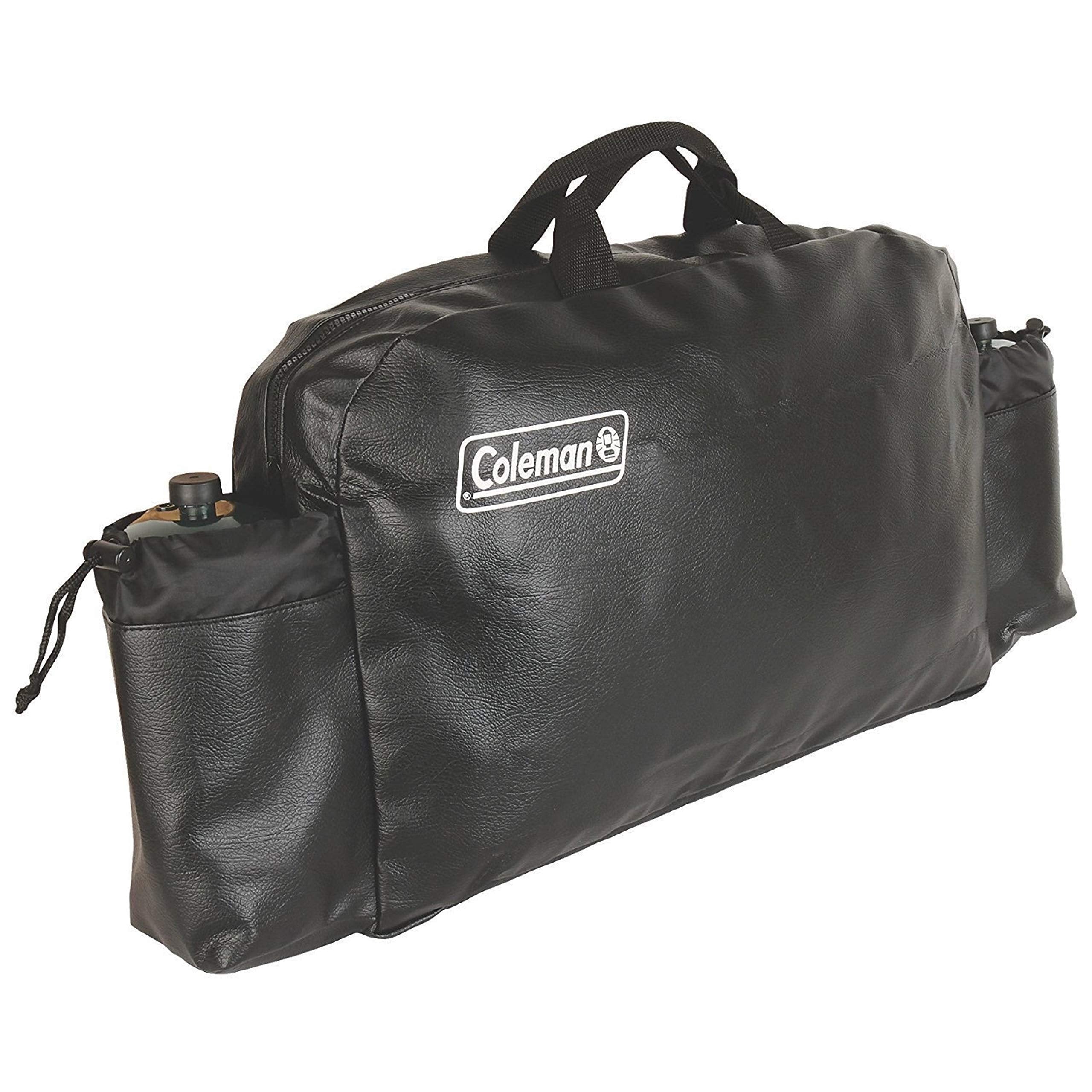 Coleman front view of case showing zipper and handle for easy transport