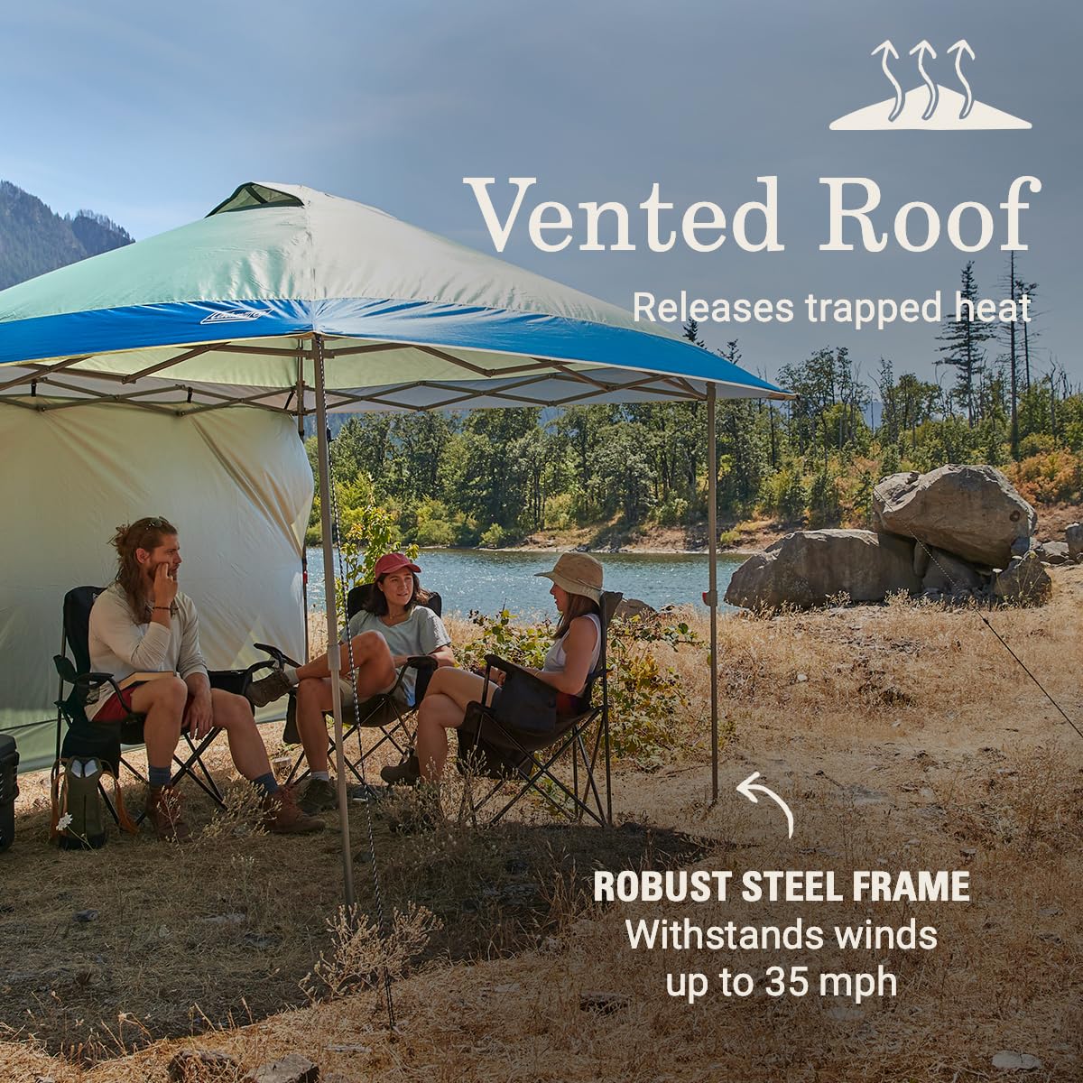 Coleman OnePeak center hub detail showing quick pop-up benefit