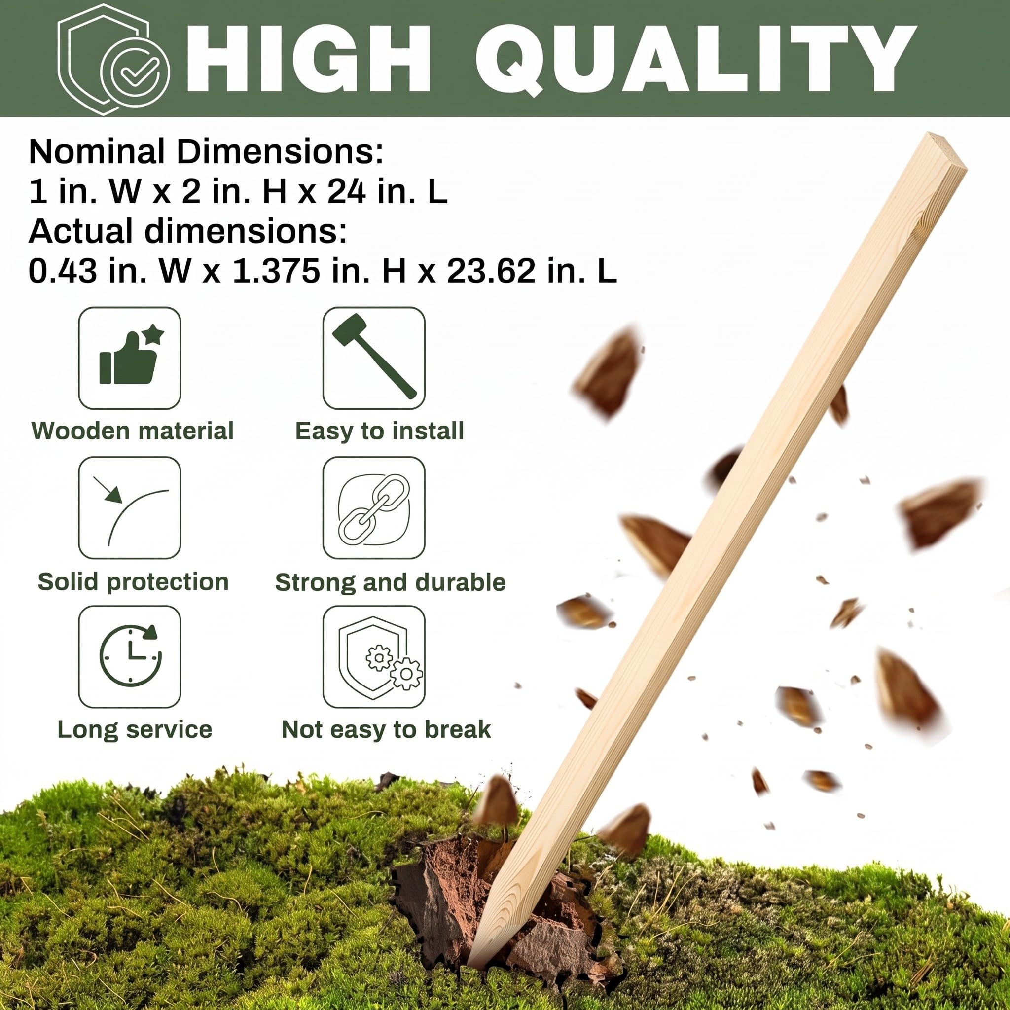 Colingmill close-up of wood grain and tapered tip for easy soil insertion