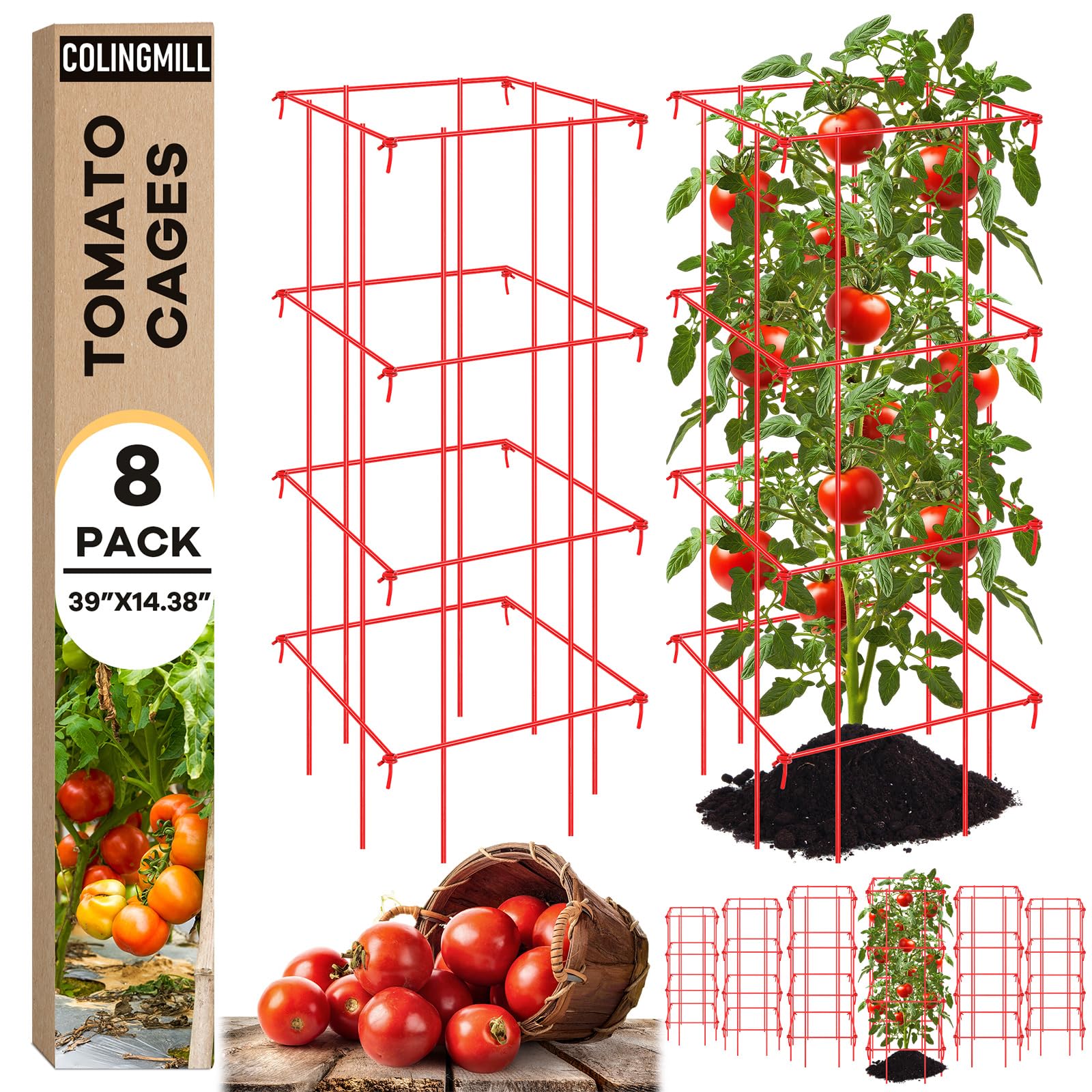 Colingmill front view of eight cages showing quantity and durable build for easy planting