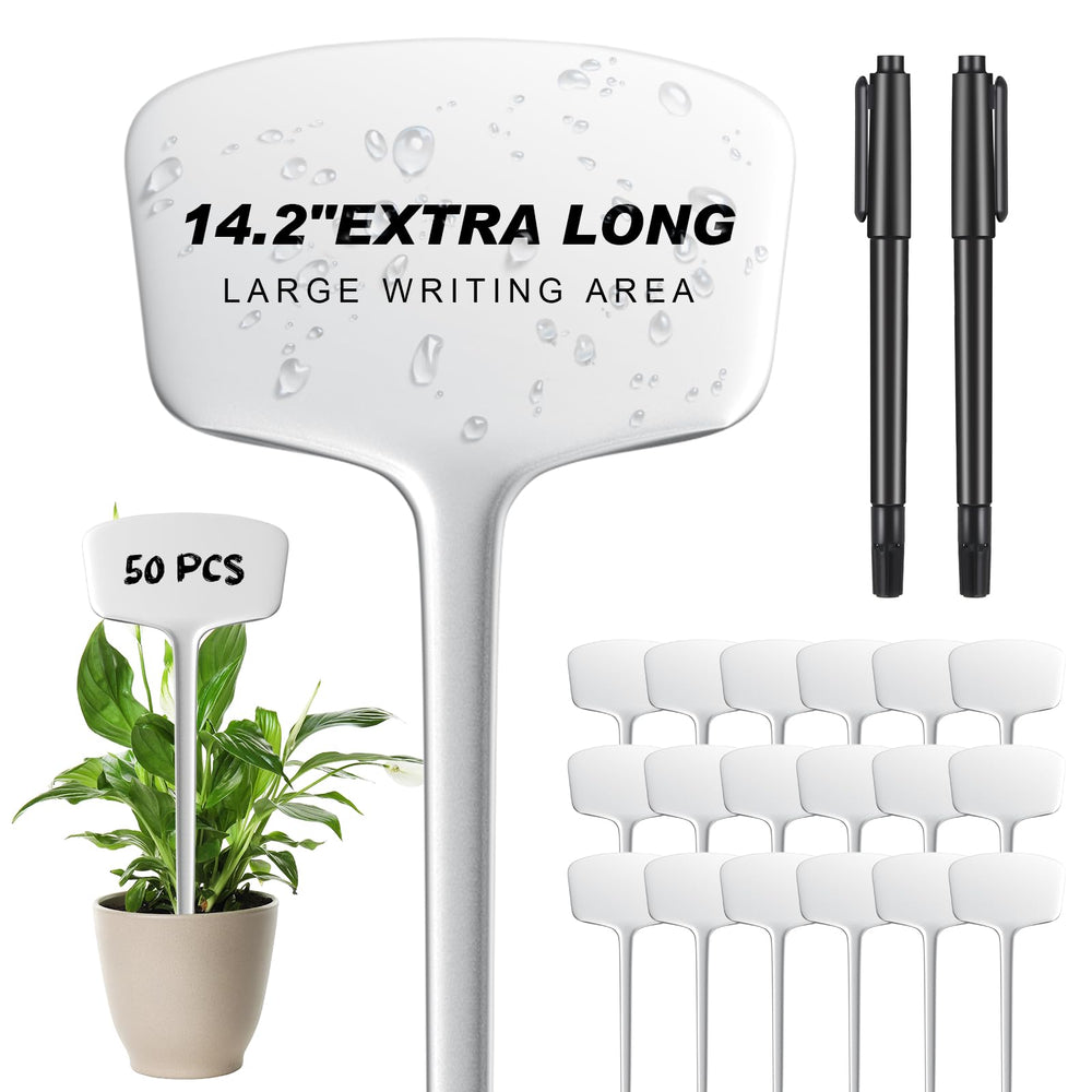 Colingmill front packaging showing 50 plant labels and included pens, clear organization benefit