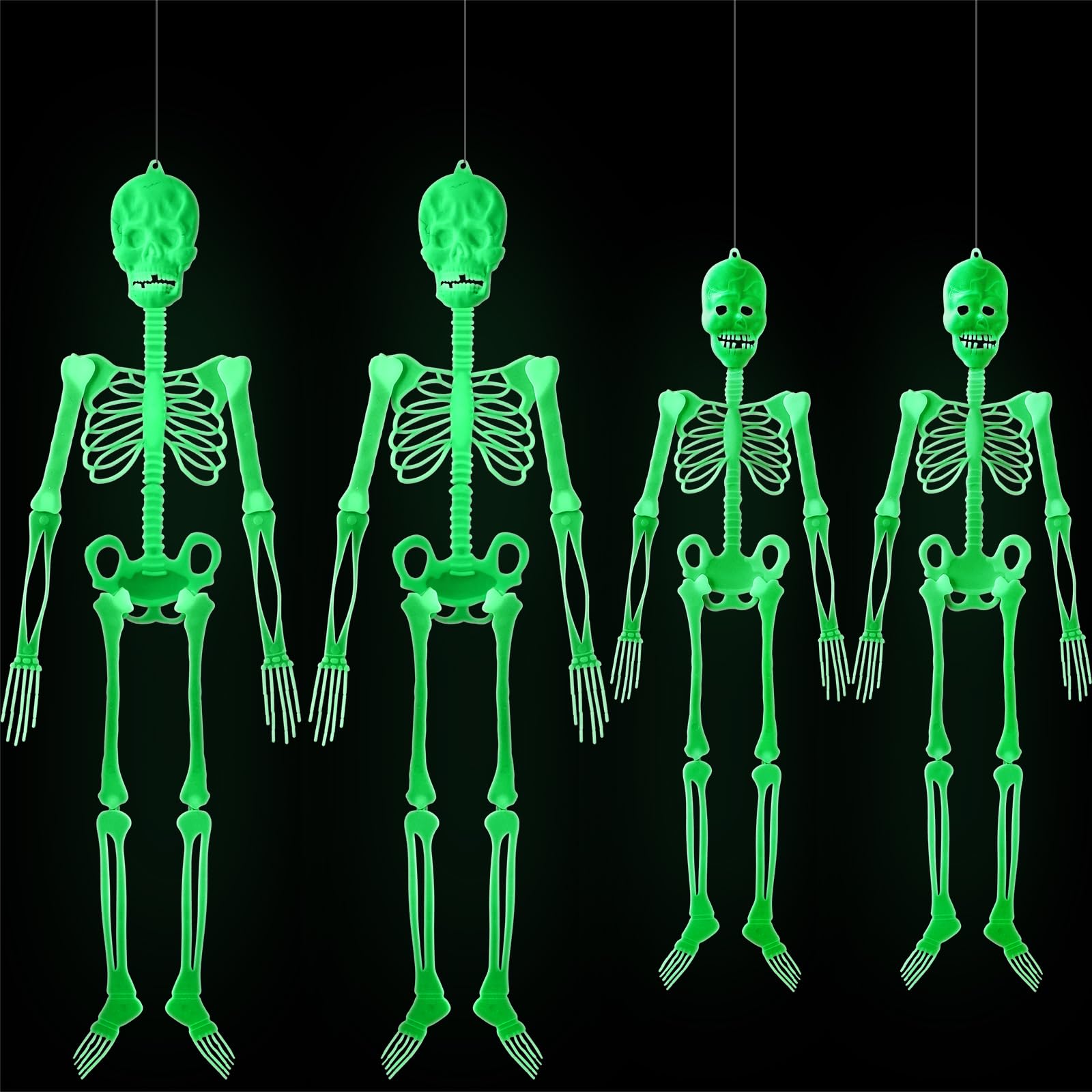 Colingmill front view of four hanging skeletons showing glow and arrangement benefit