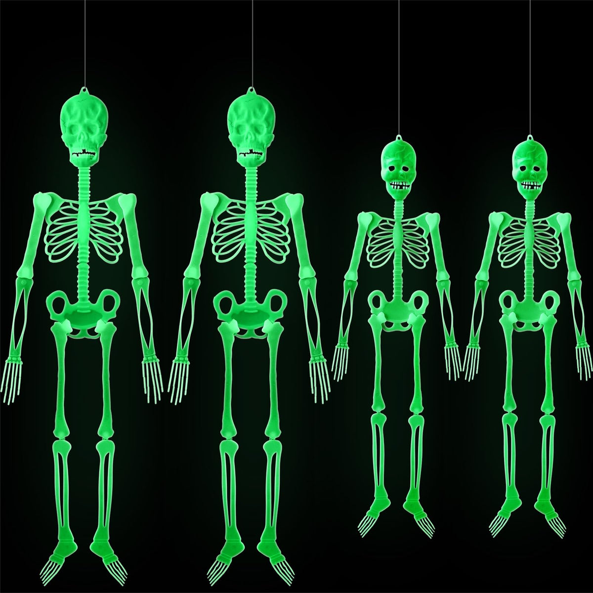 Colingmill front view of four hanging skeletons showing glow and arrangement benefit