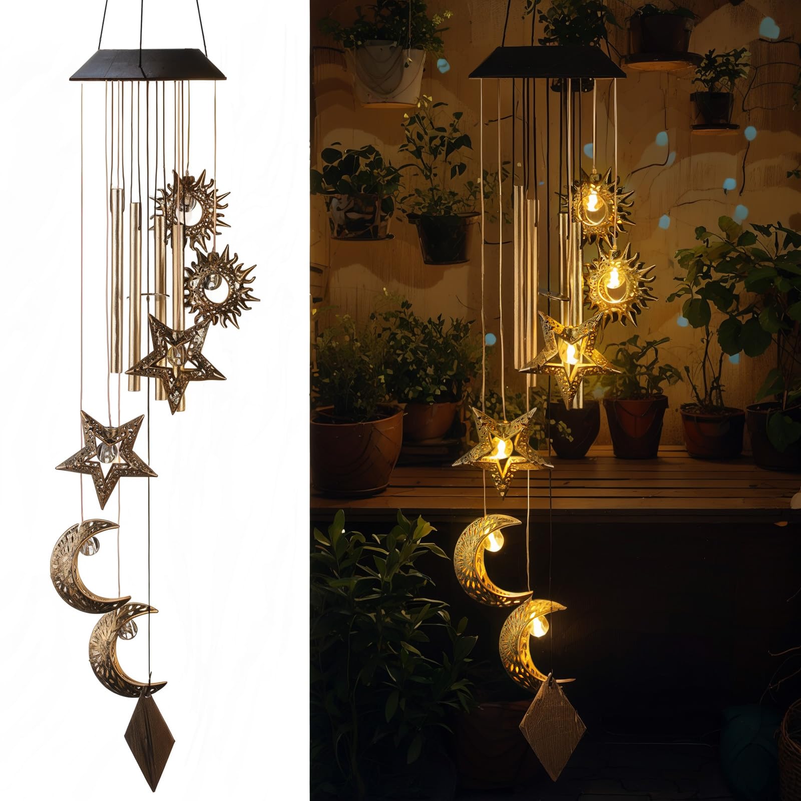 Colingmill front view of sun moon star wind chime showing decor appeal