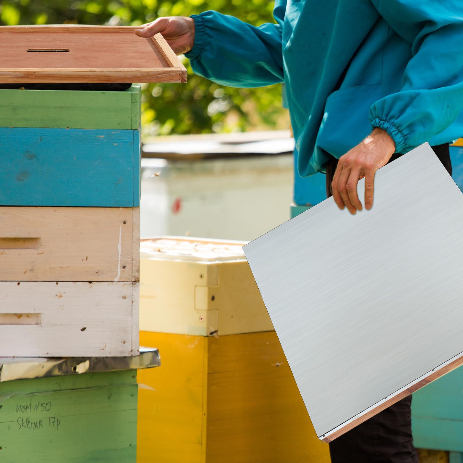 Colingmill cover next to beekeeping tools for scale and quick identification benefit