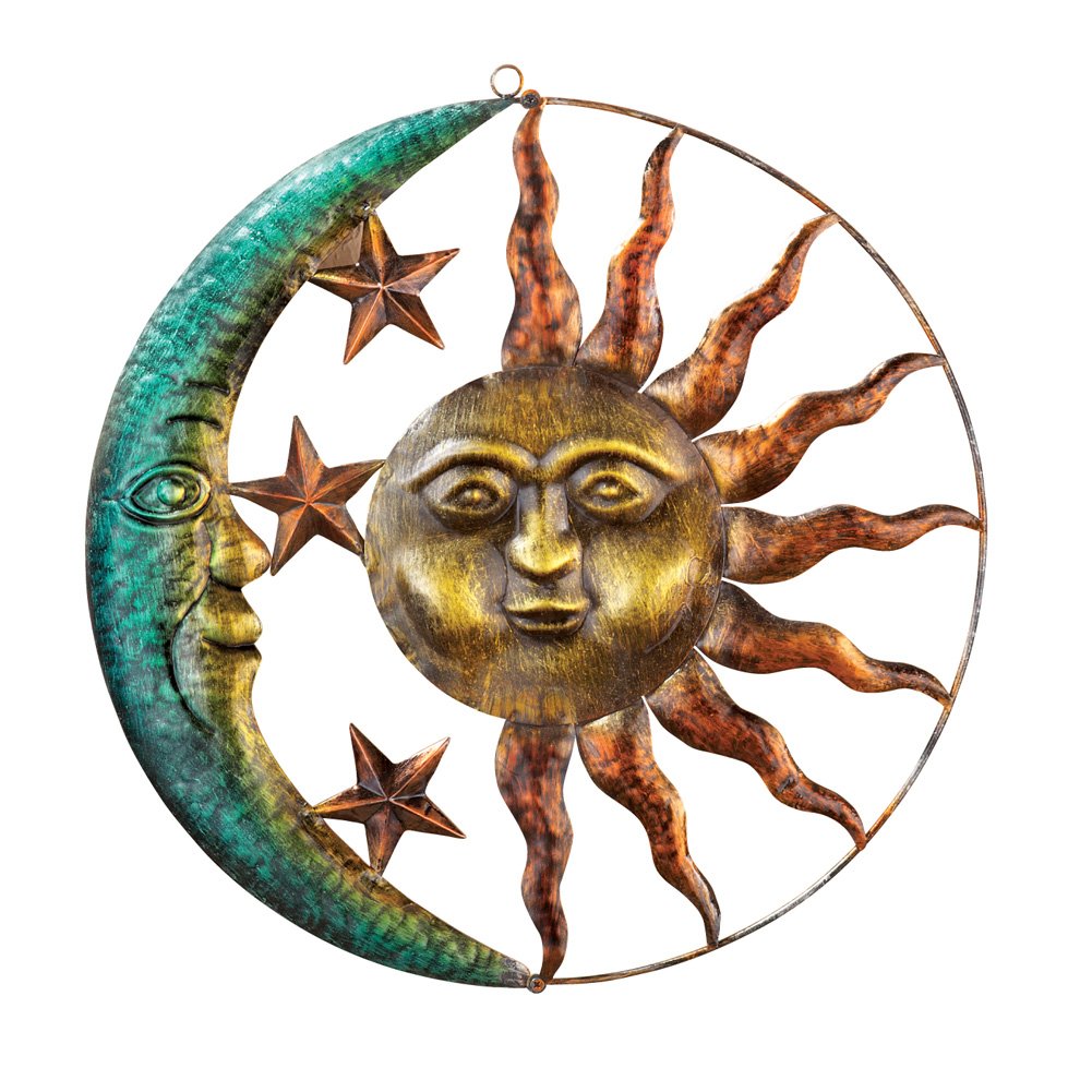 Collections Etc front view sun and moon wall art showing full rustic design and focal impact