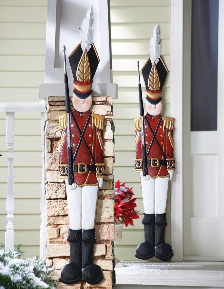 Collections Etc metal soldier front view showing painted detail and festive curb appeal