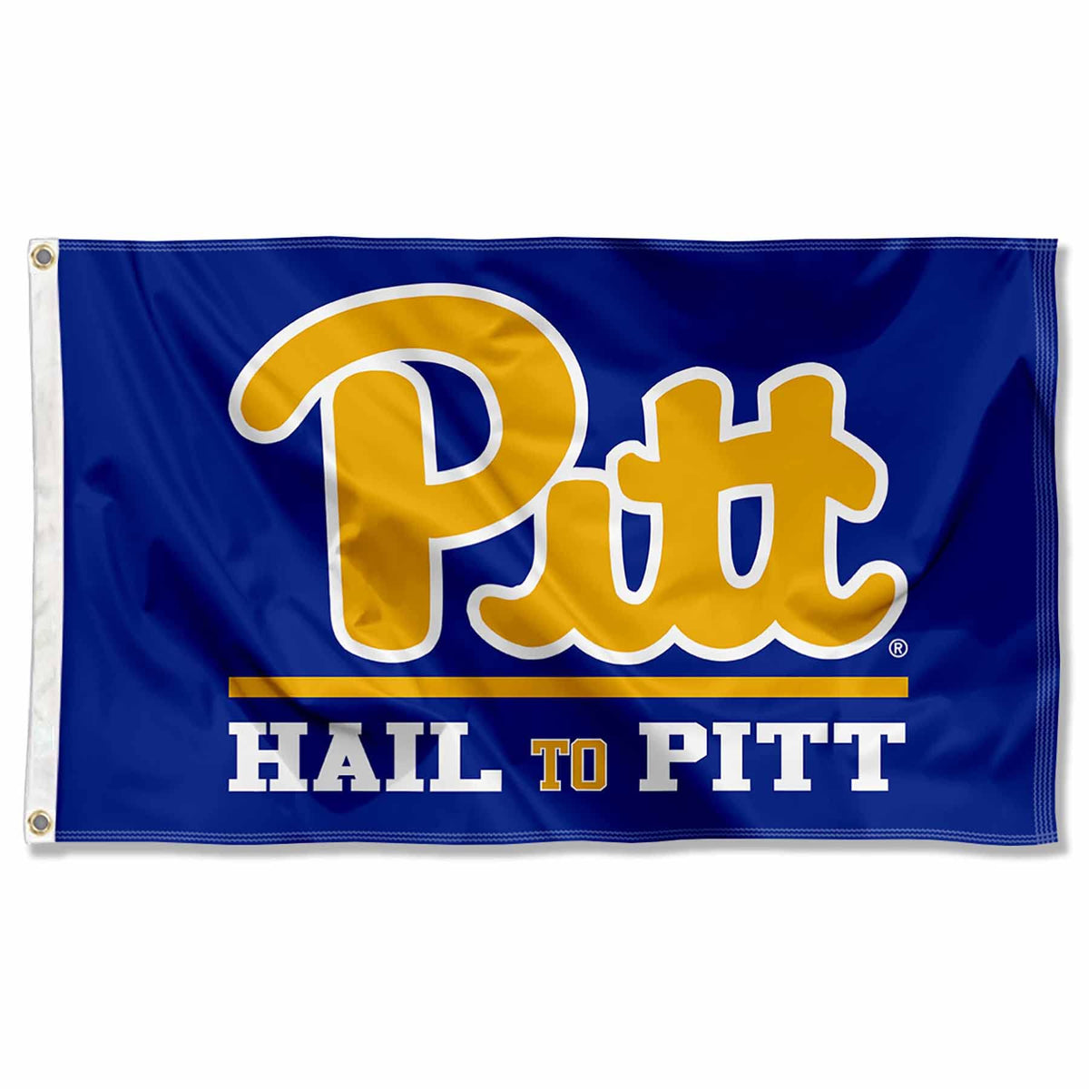 College Flags & Banners Co. Pitt flag front view showing bold team logo and visibility
