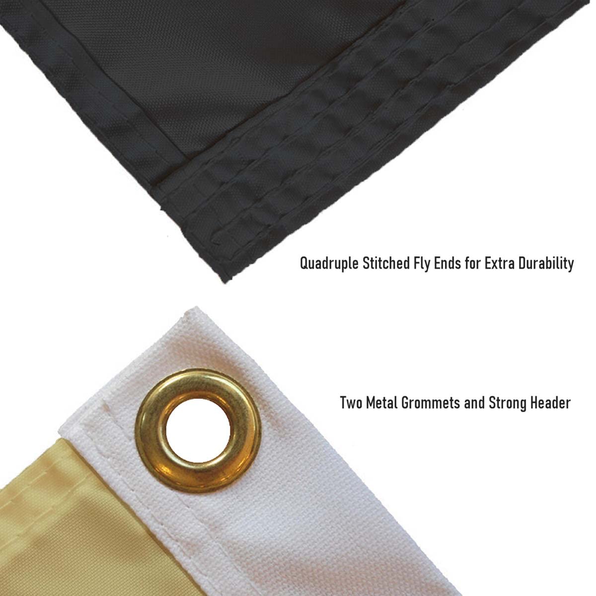 College Flags & Banners Co. flag beside ruler showing true 3x5 size for scale