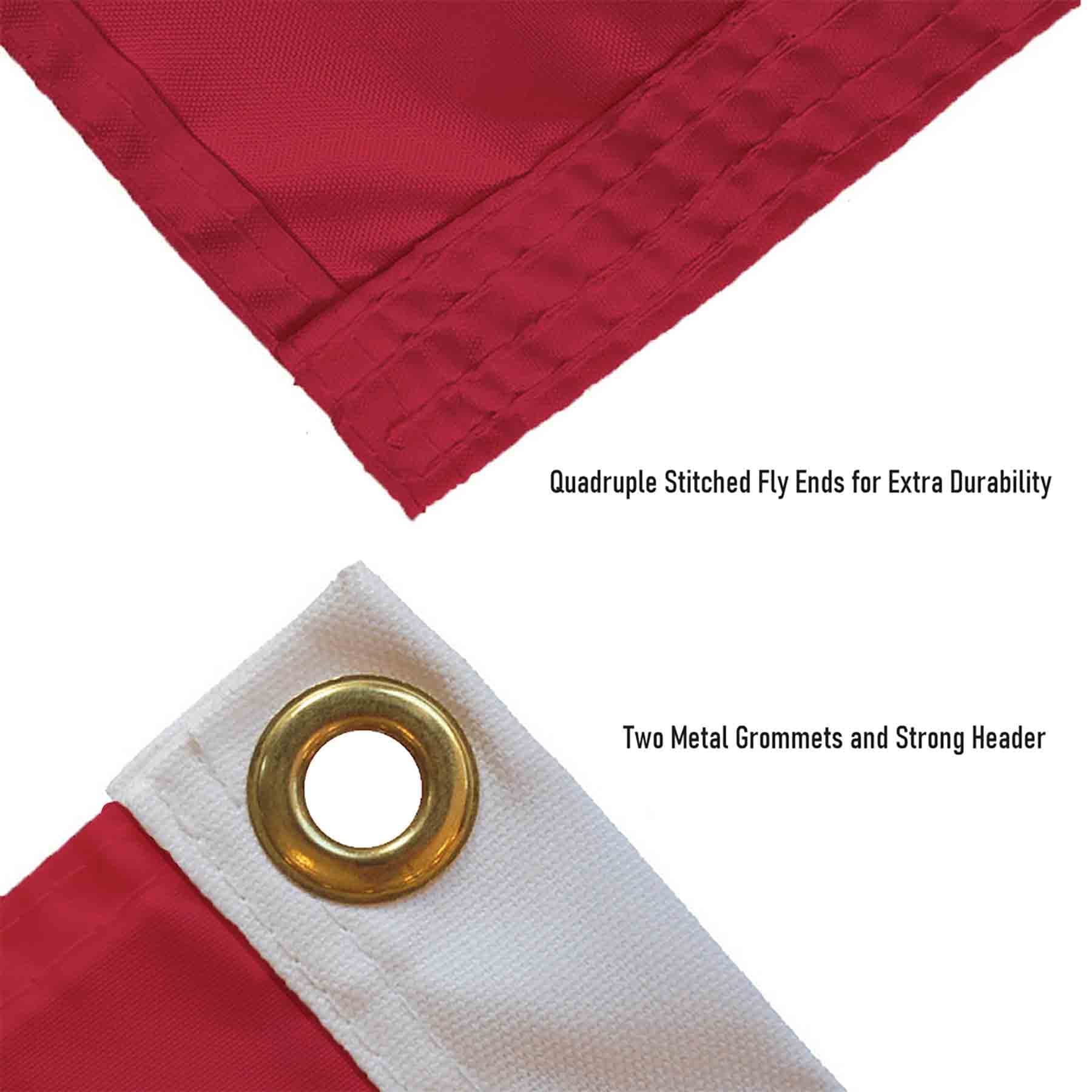 College Flags & Banners Co. flag next to yard sign for size comparison, helps choose correct scale