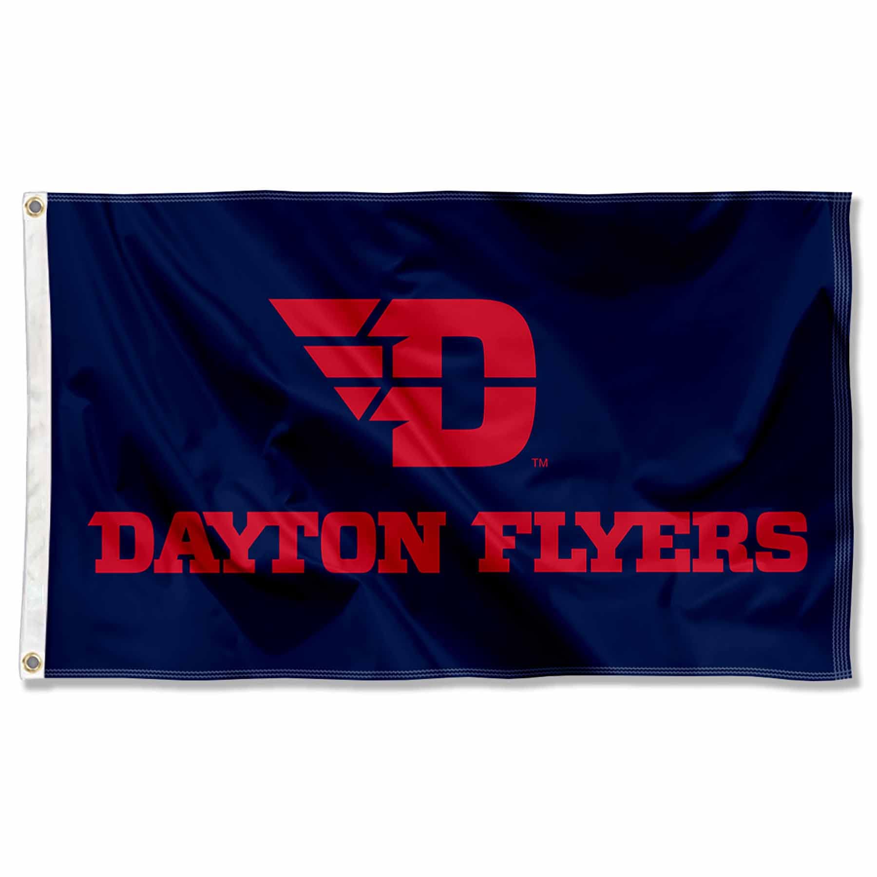 College Flags & Banners Co. Dayton Flyers flag front view shows bold red letters and team pride