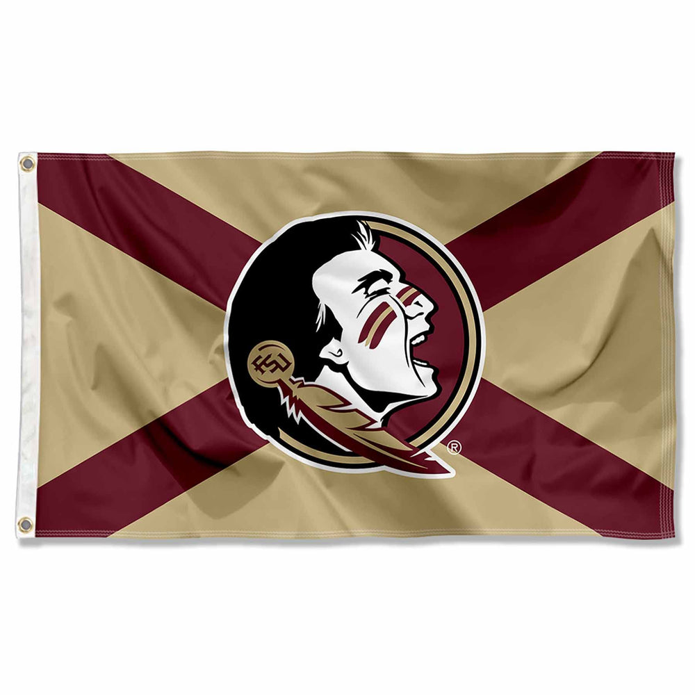 College Flags & Banners Co. front view of FSU State of Florida flag showing bold logo