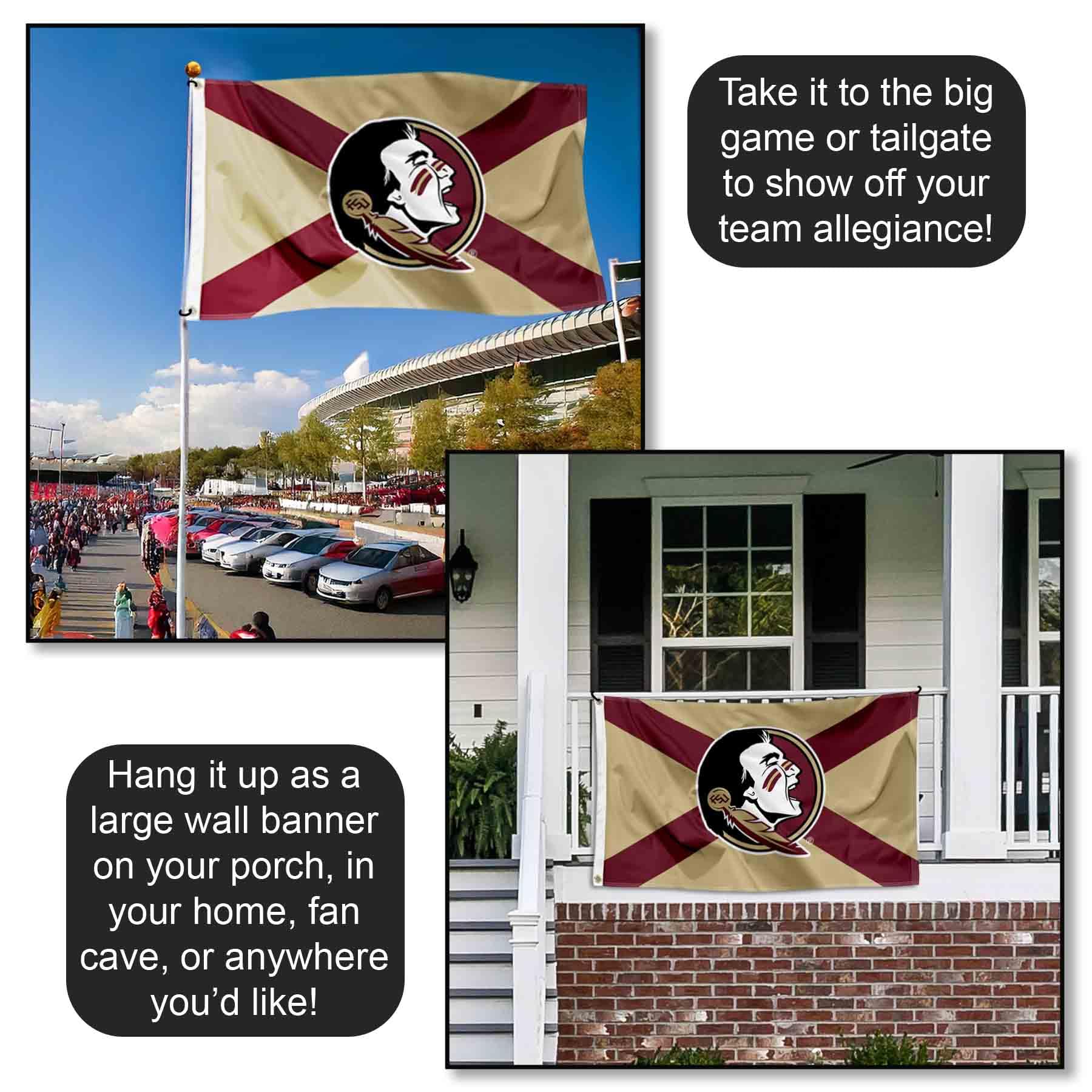 College Flags & Banners Co. flag flown at a tailgate offering visible game-day spirit
