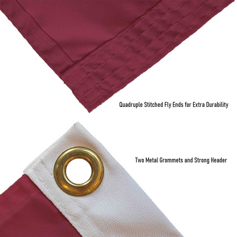 College Flags & Banners Co. flag beside a football for size comparison and display planning