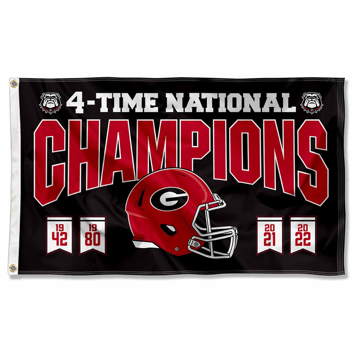 College Flags & Banners Co. Georgia Bulldogs front view showing bold championship design and pride