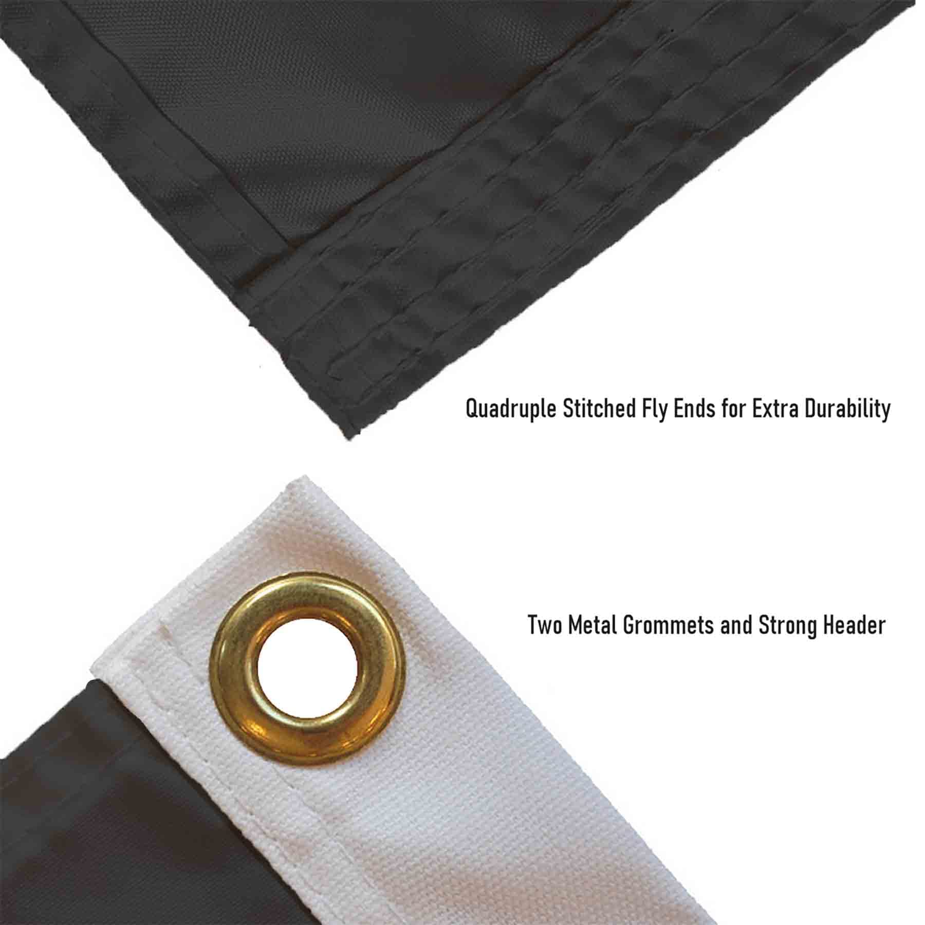 College Flags & Banners Co. banner beside a chair to show 3x5 ft size and easy portability